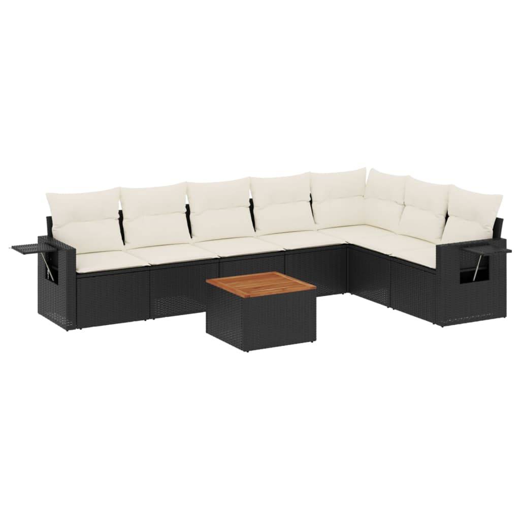 Canapé d'Angle 8 Pièces Résine Tressée 7 Places avec Coussins Crème pour Grande Terrasse Noir – ComfortXL Outdoor Living - Image 2