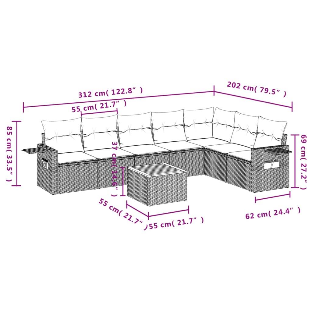 Canapé d'Angle 8 Pièces Résine Tressée 7 Places avec Coussins Crème pour Grande Terrasse Noir – ComfortXL Outdoor Living - Image 9