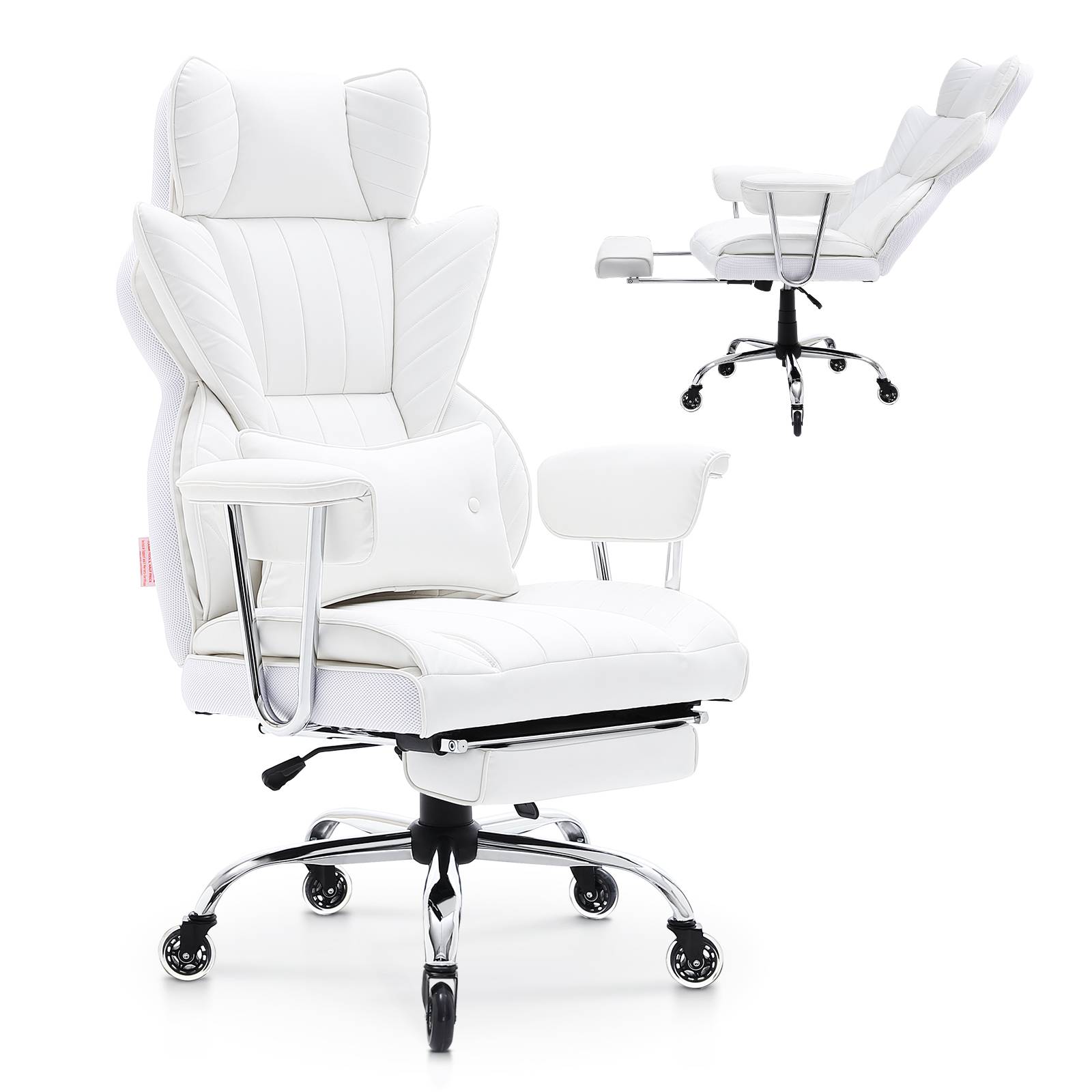 Vevor - VEVOR Chaise bureau cuir PU, ergonomique, soutien lombaire réglable. Repose-pieds, charge 159 kg, gamer, maison.