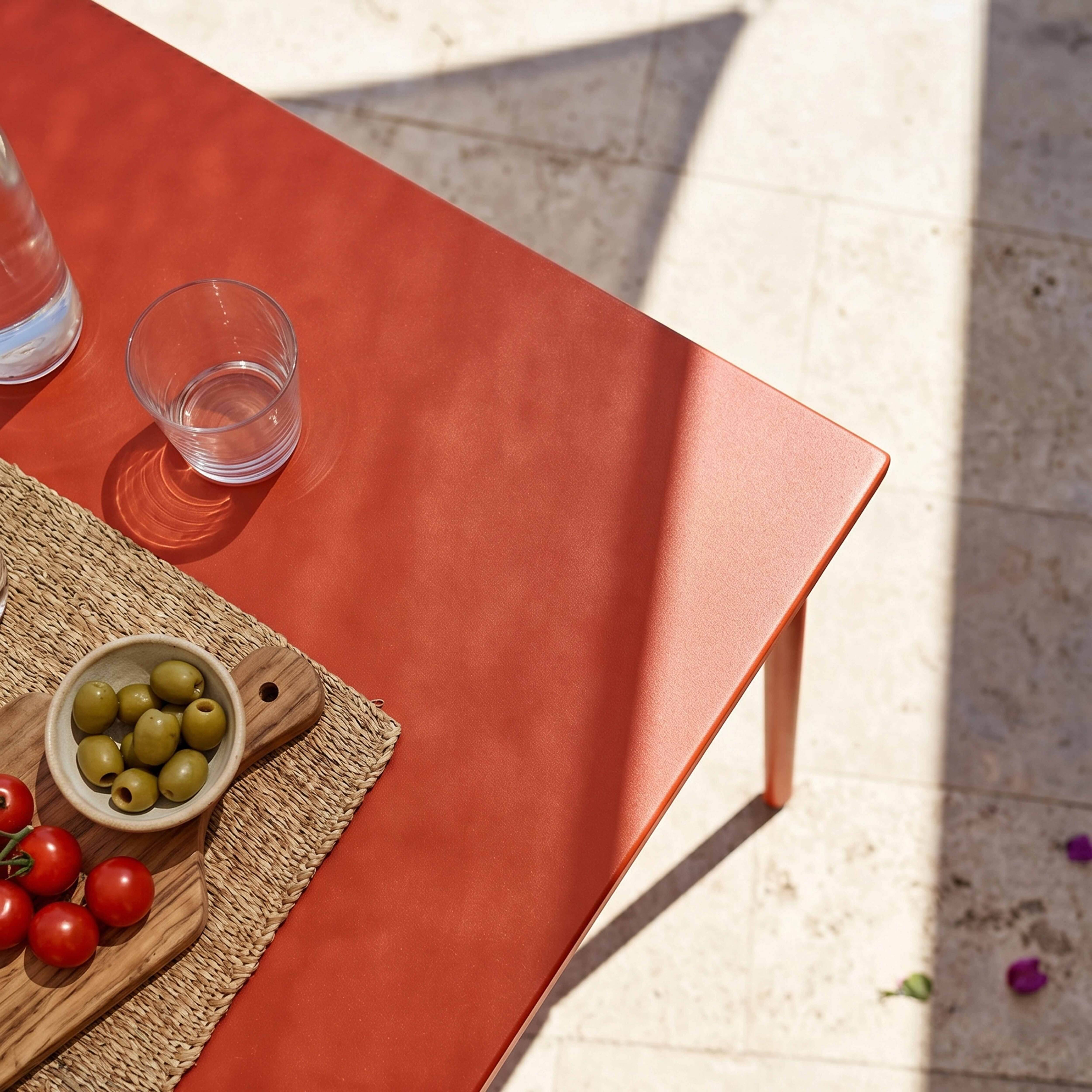Oviala - Table de jardin carrée en métal 8 places 120 cm rouge Palavas - Oviala - Imagen 3