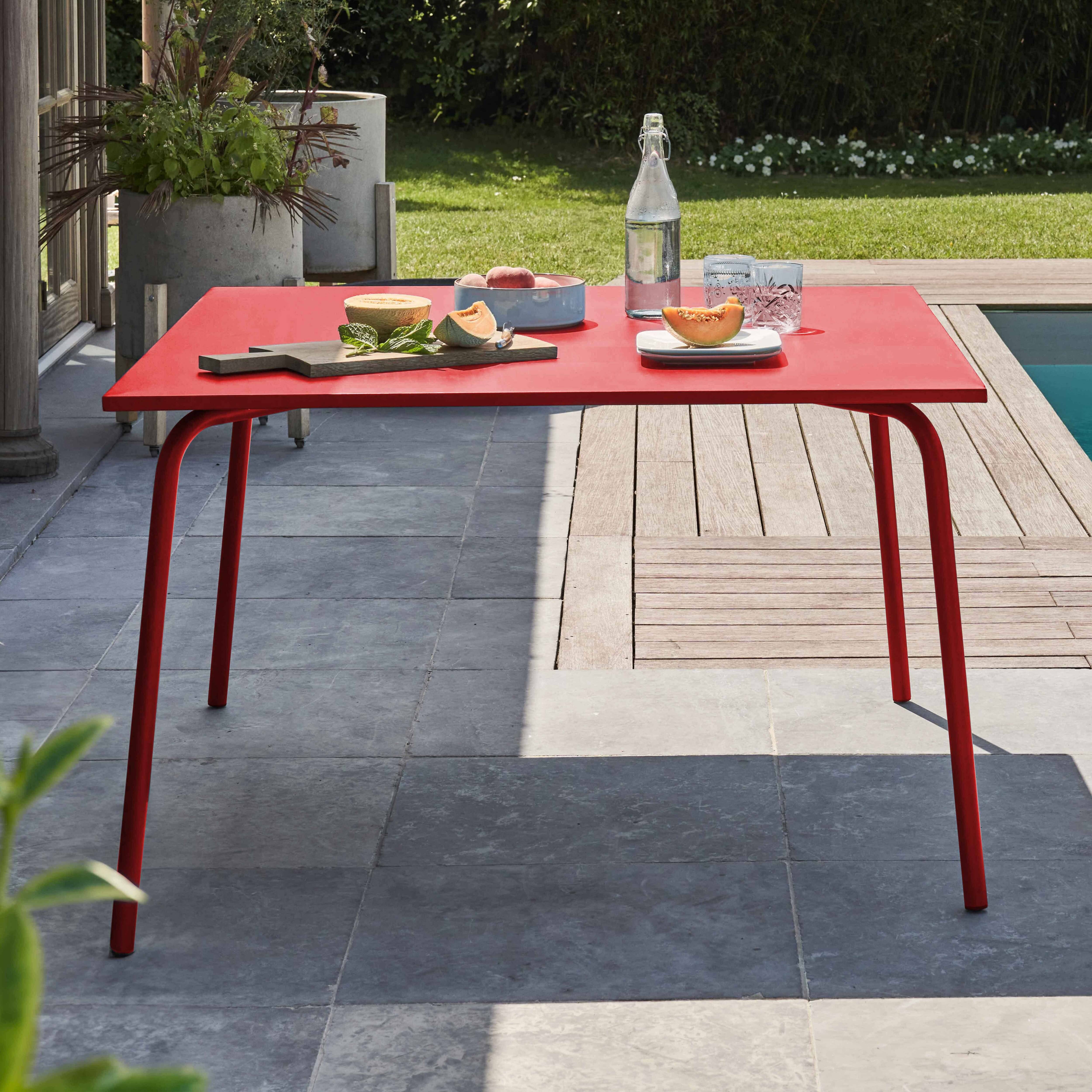 Oviala - Table de jardin carrée en métal 8 places 120 cm rouge Palavas - Oviala - Image 2