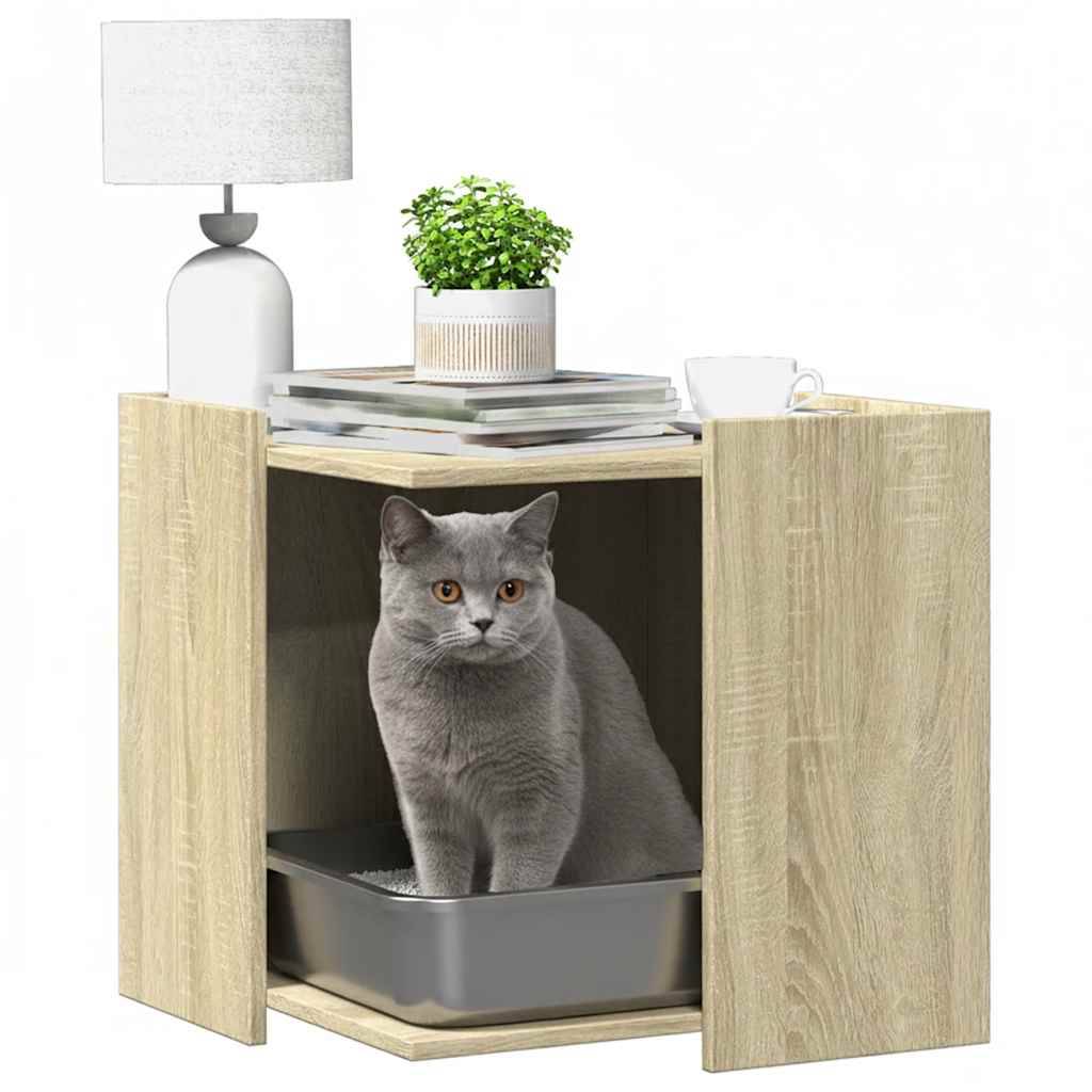 Meuble de bac à litière pour chat bois d'ingénierie chêne sonoma 53 x 53 x 51 cm - PANGIVO - Image 3