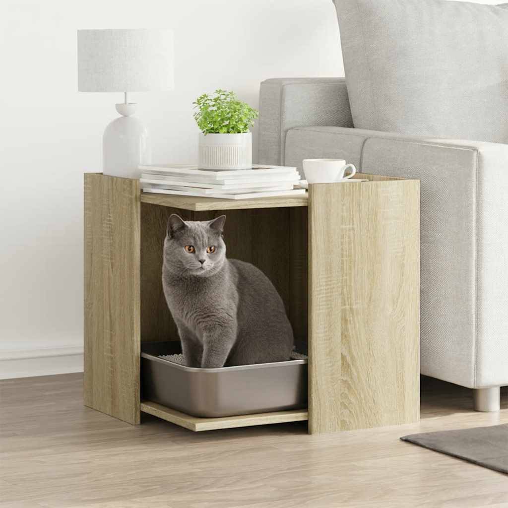 Meuble de bac à litière pour chat bois d'ingénierie chêne sonoma 53 x 53 x 51 cm - PANGIVO - Image 1