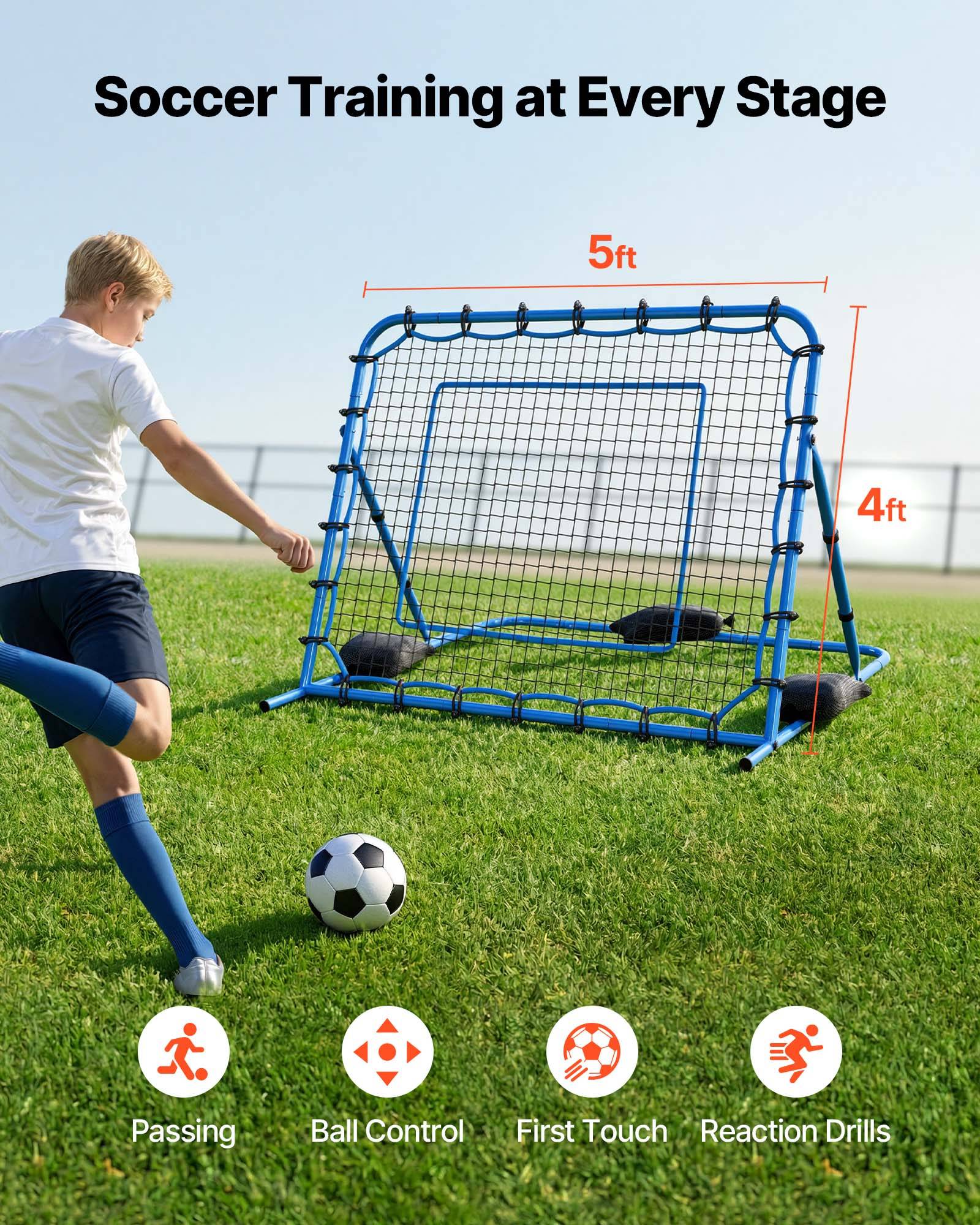 Vevor - VEVOR filet de rebond football 157x122 cm, angle réglable, filet renforcé, cadre en fer, kit complet pour entraînement. - Image 2
