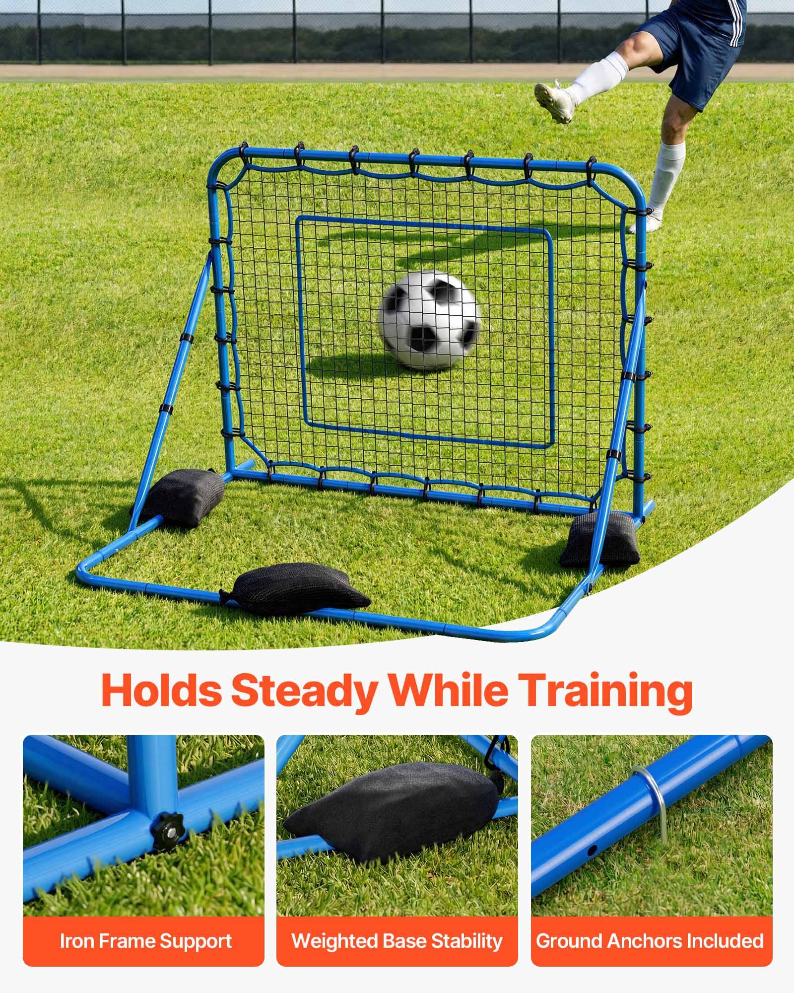 Vevor - VEVOR filet de rebond football 157x122 cm, angle réglable, filet renforcé, cadre en fer, kit complet pour entraînement. - Image 7