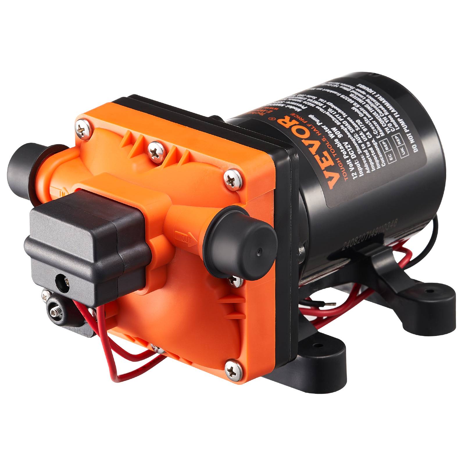 VEVOR Pompe à eau à membrane 12V 3 GPM 11,36 L/min 4 chambres, pressostat auto 55 PSI. - Image 1