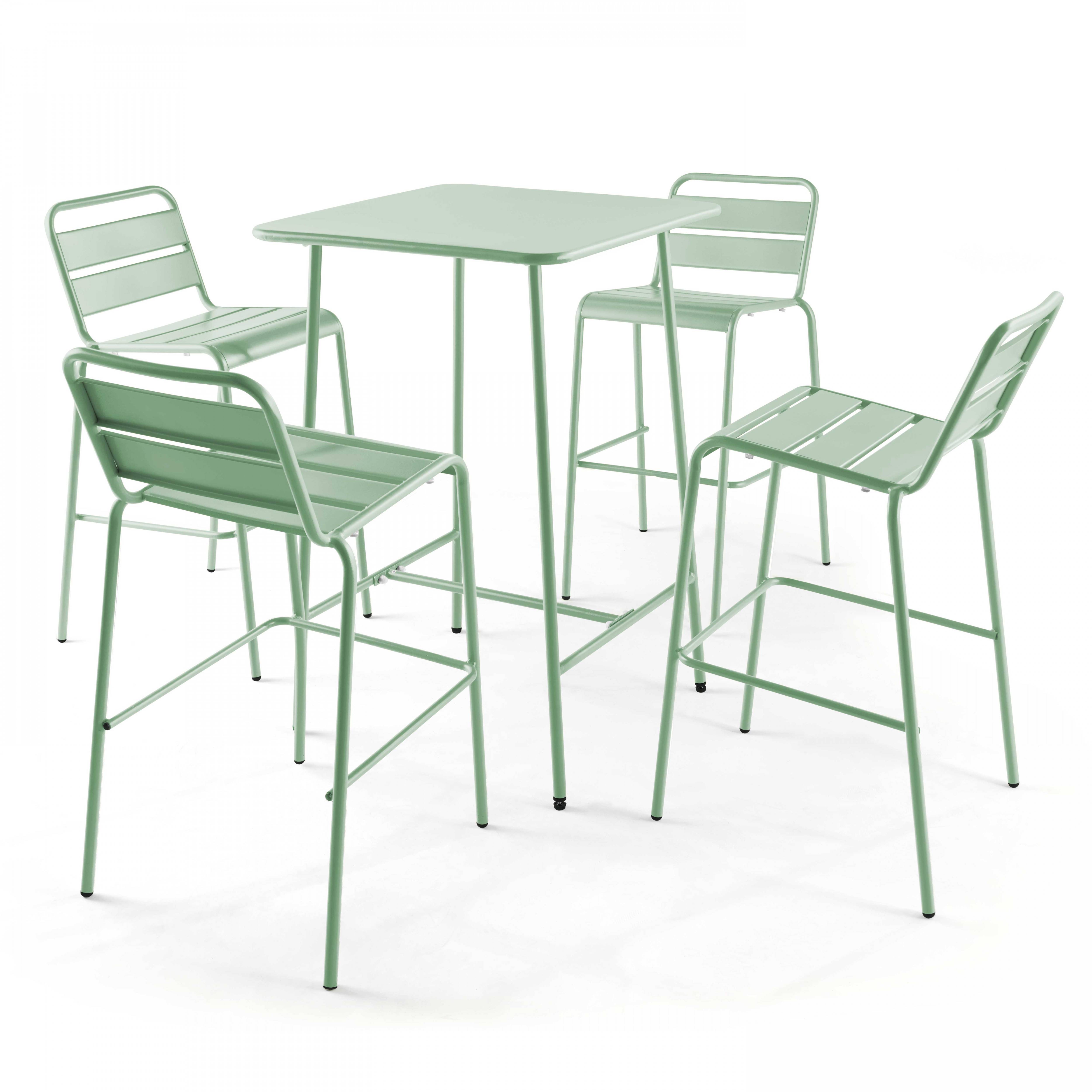 Oviala - Ensemble table de bar et 4 chaises hautes en métal vert sauge Palavas - Oviala - Imagen 1
