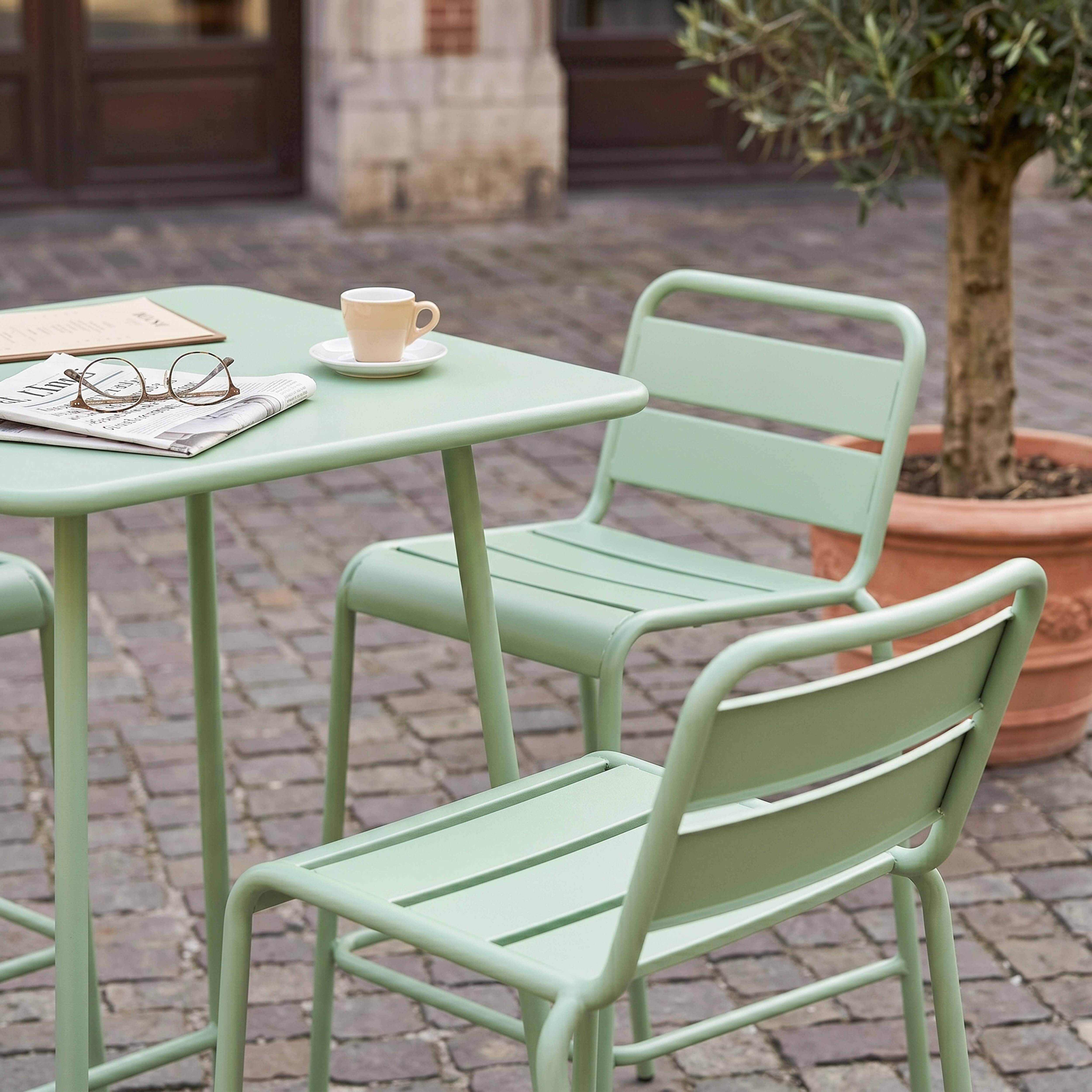 Oviala - Ensemble table de bar et 4 chaises hautes en métal vert sauge Palavas - Oviala - Imagen 5