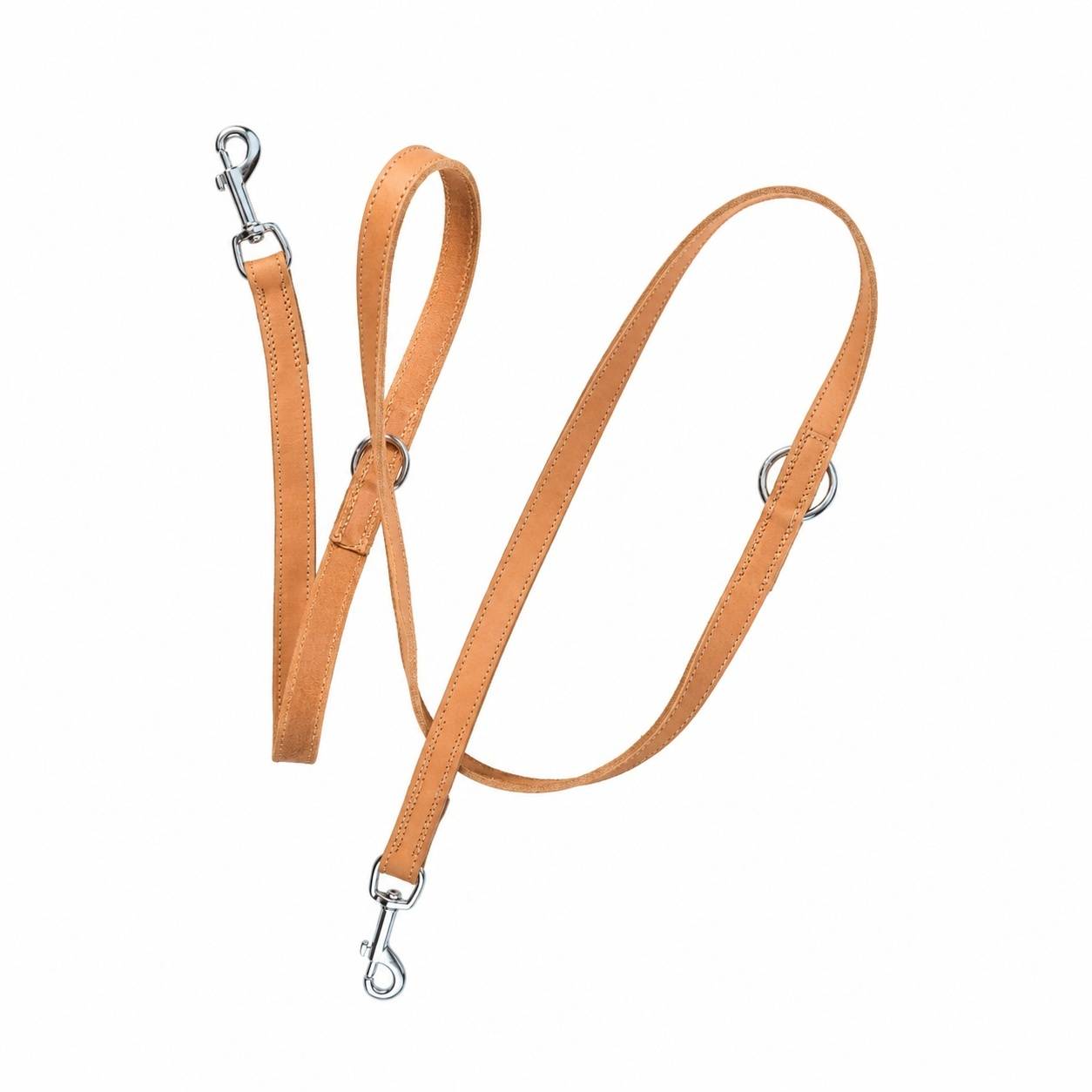 Laisse pour chien en cuir durable réglable mousqueton inox marron clair - Image 1