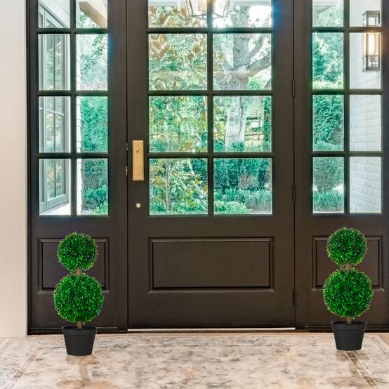 Buis artificiels sur pied plastique pour entrée magasin jardin sans soin 60cm vert - ComfortXL Outdoor Living - Image 4