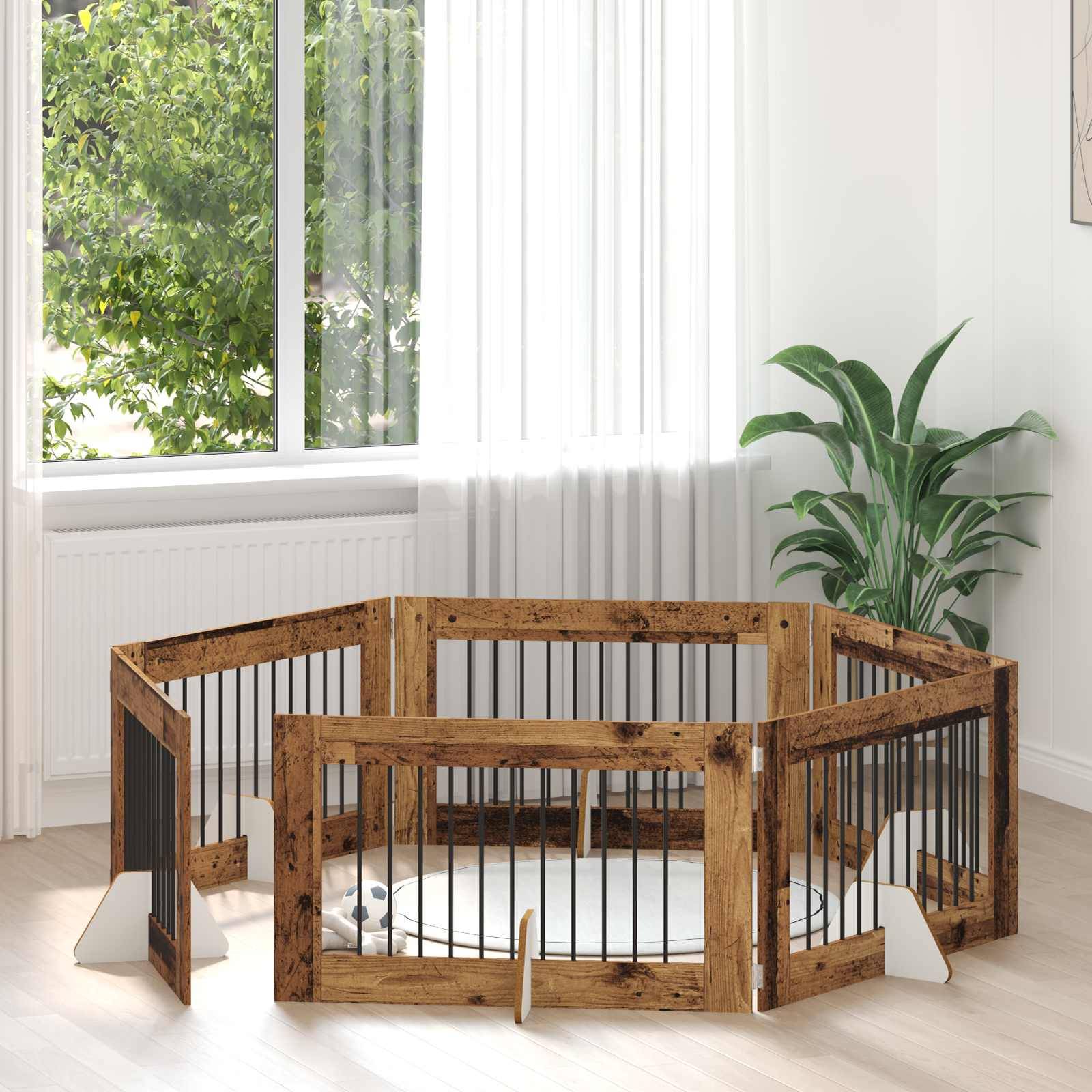 Barrière pour chien bois d'ingénierie bois ancien 602 x 34 x 60 cm - PANGIVO - Image 1