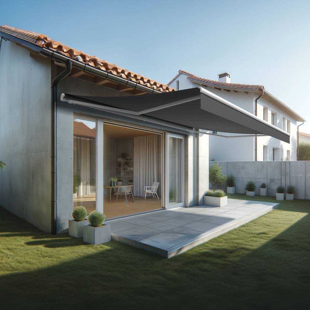 Store banne monobloc ESPAI 6,00x3,50m (Manuelle - Gris Graphite - Blanc) - Alia Productions - Imagen 1