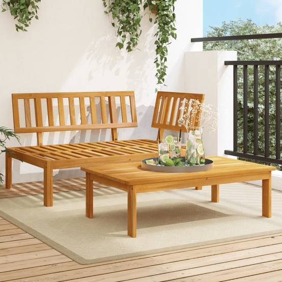 Salon de Jardin Palette 2 Pièces Bois d'Acacia Massif avec Canapé d'Angle et Table Basse Brun – ComfortXL Outdoor Living - Image 1