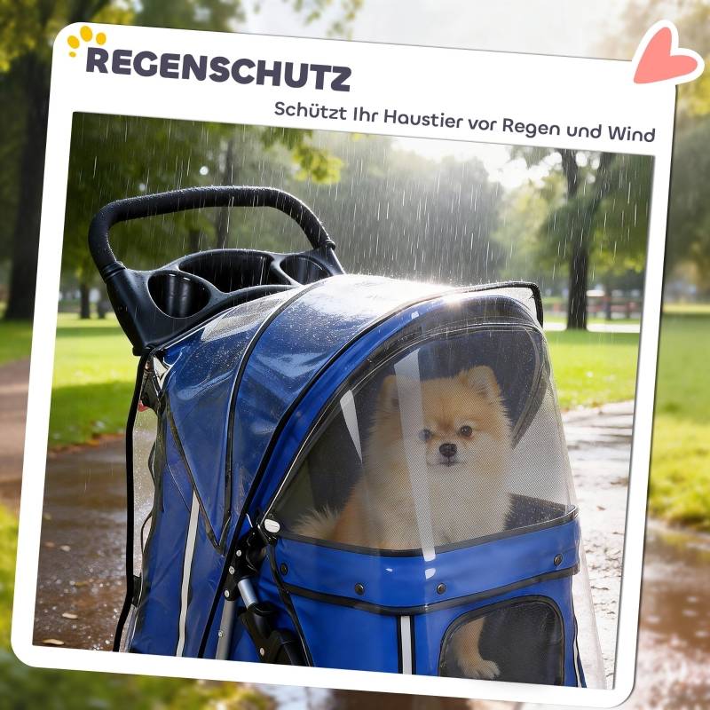 Poussette chien chat Oxford pliable promenade housse pluie 77x44x102cm Bleu - ComfortXL Outdoor Living - Image 8
