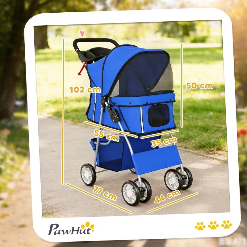 Poussette chien chat Oxford pliable promenade housse pluie 77x44x102cm Bleu - ComfortXL Outdoor Living - Image 3