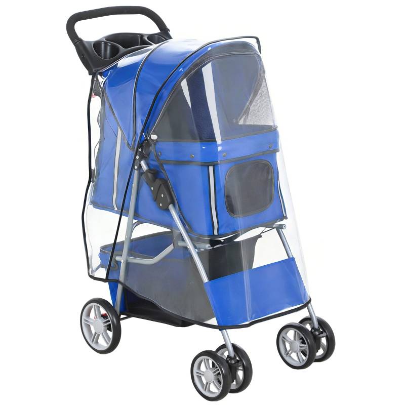 Poussette chien chat Oxford pliable promenade housse pluie 77x44x102cm Bleu - ComfortXL Outdoor Living - Image 2