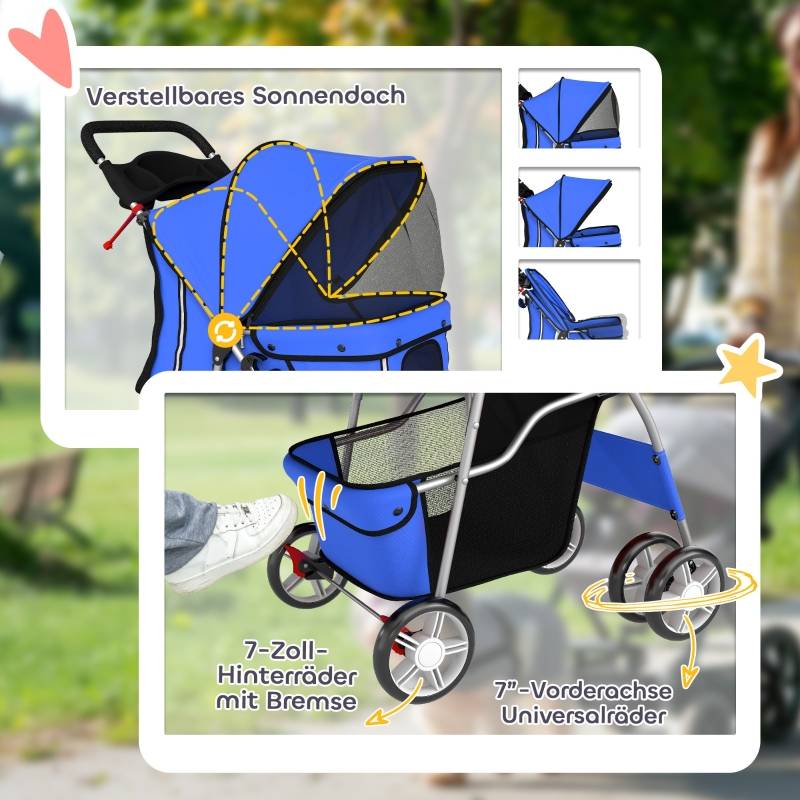 Poussette chien chat Oxford pliable promenade housse pluie 77x44x102cm Bleu - ComfortXL Outdoor Living - Image 6