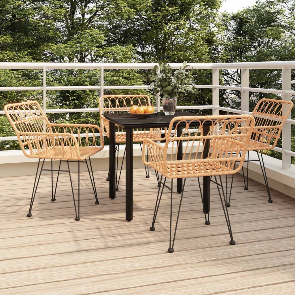 Salon de Jardin 4 Personnes Résine Tressée Table Carrée 80cm Verre Brun – ComfortXL Outdoor Living - Image 1