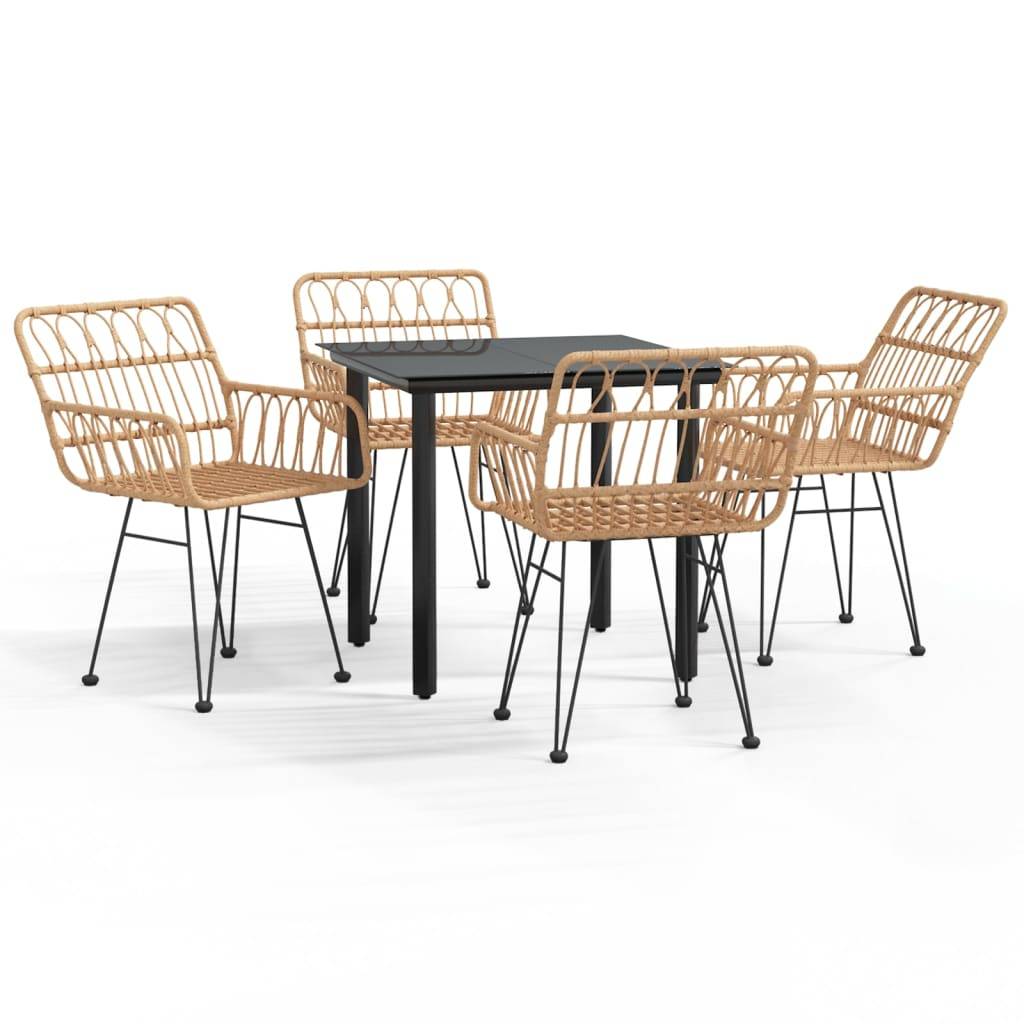 Salon de Jardin 4 Personnes Résine Tressée Table Carrée 80cm Verre Brun – ComfortXL Outdoor Living - Image 2