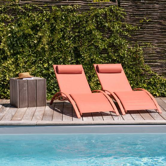 Happy Garden - Lot de 2 transats GALAPAGOS en textilène terracotta - aluminium terracotta - HAPPY GARDEN - Imagen 2