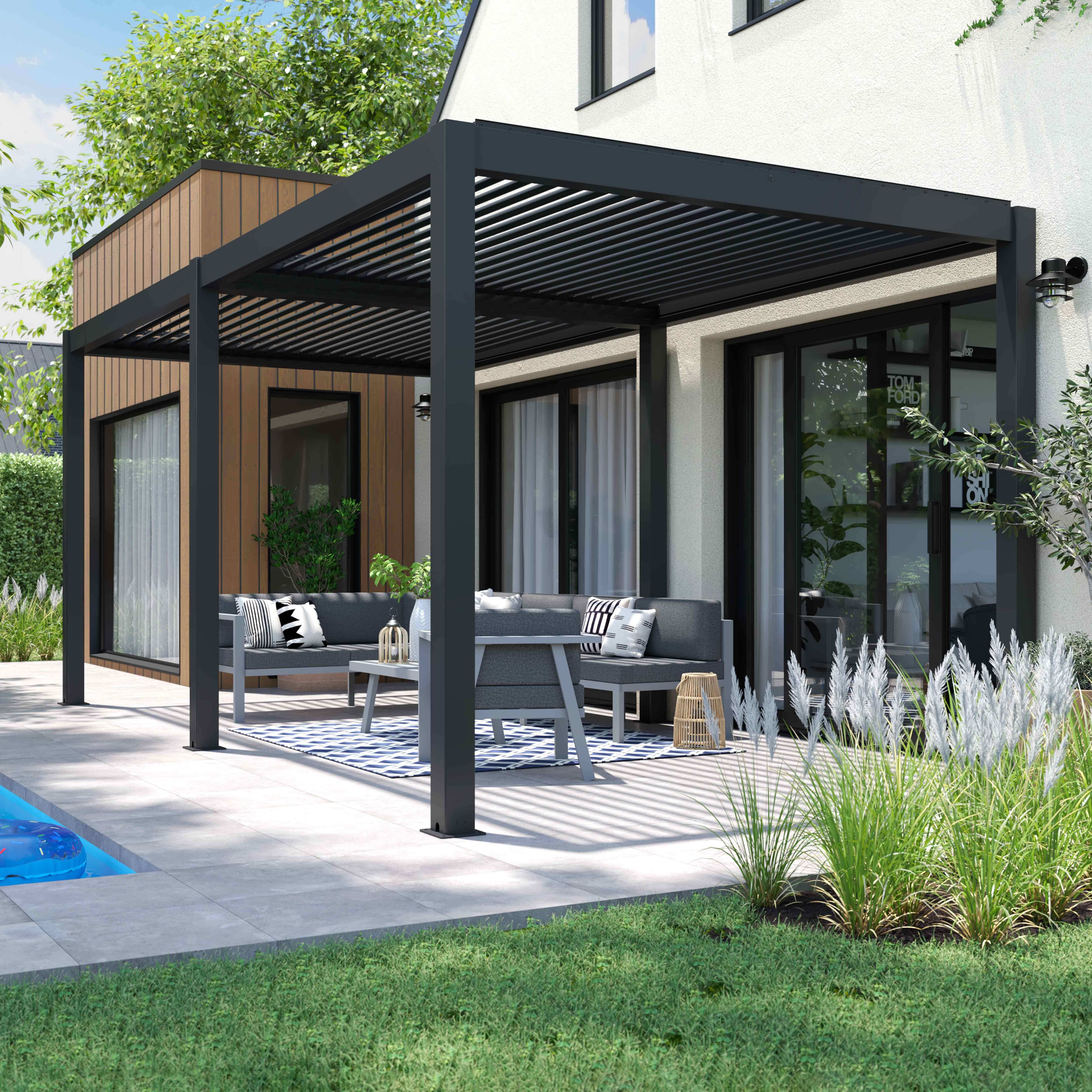 Oviala - Pergola bioclimatique autoportée gris 3 x 6 x 2.57 m Athenes - Oviala - Imagen 4