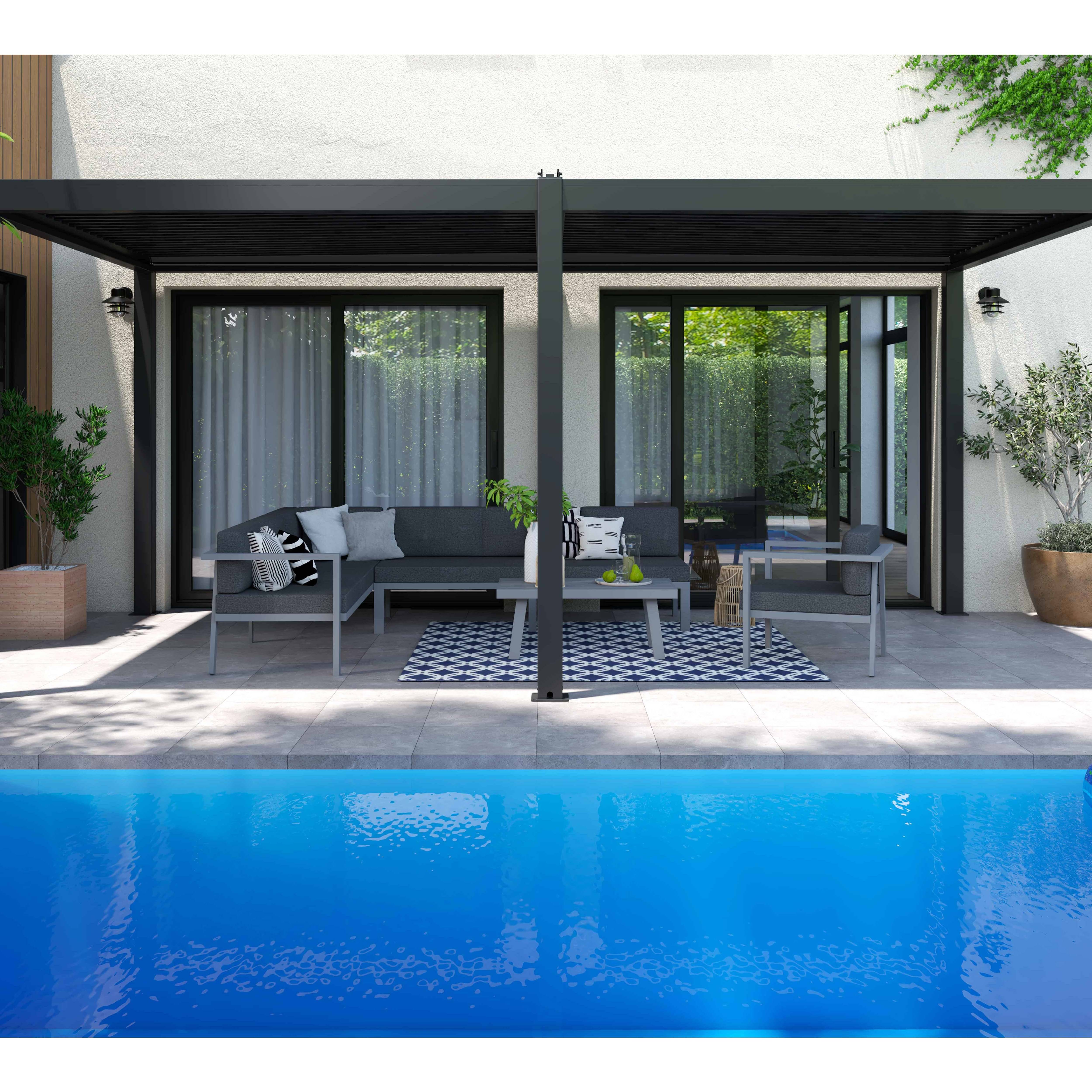 Oviala - Pergola bioclimatique autoportée gris 3 x 6 x 2.57 m Athenes - Oviala - Imagen 6