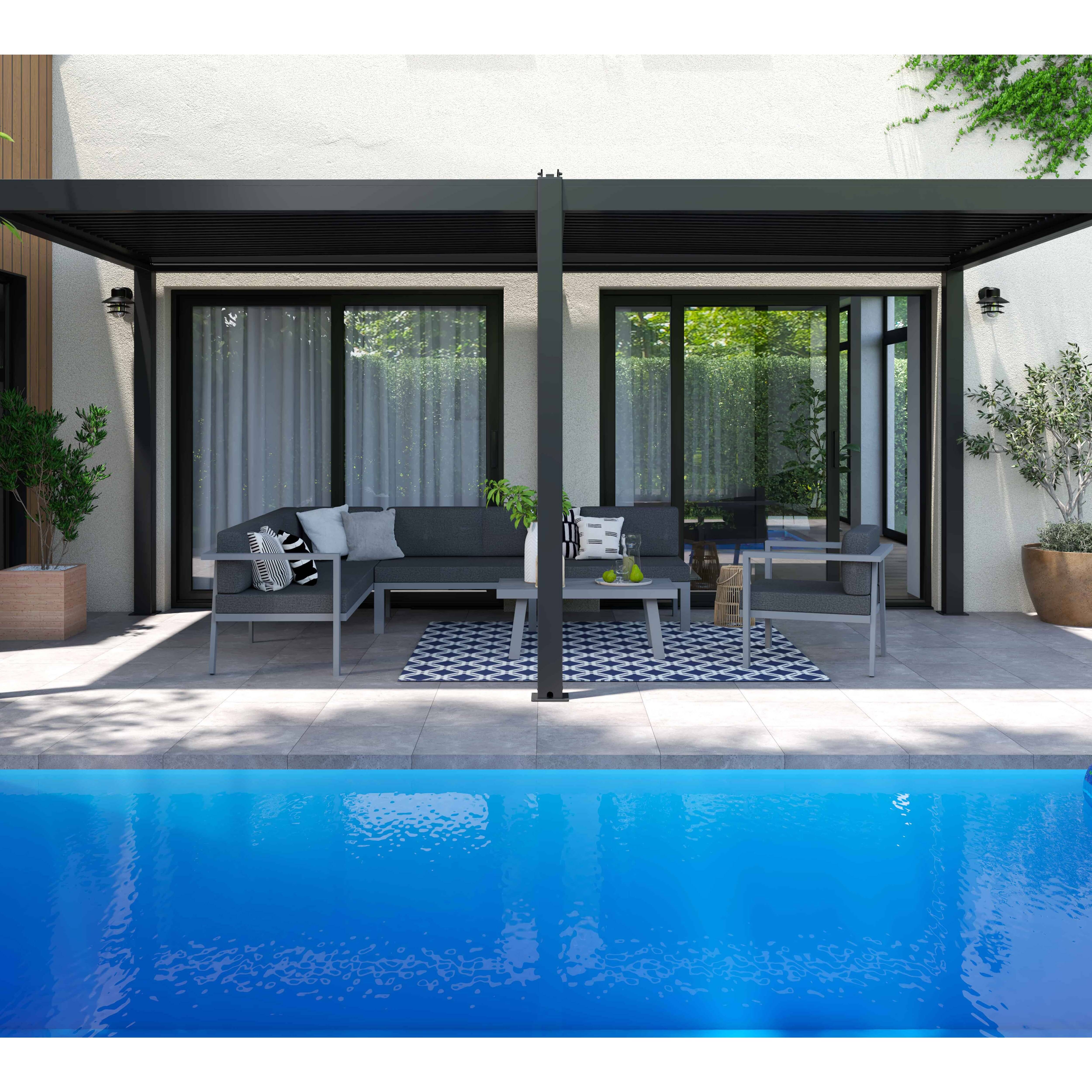 Oviala - Pergola bioclimatique autoportée gris 3 x 6 x 2.57 m Athenes - Oviala - Imagen 5