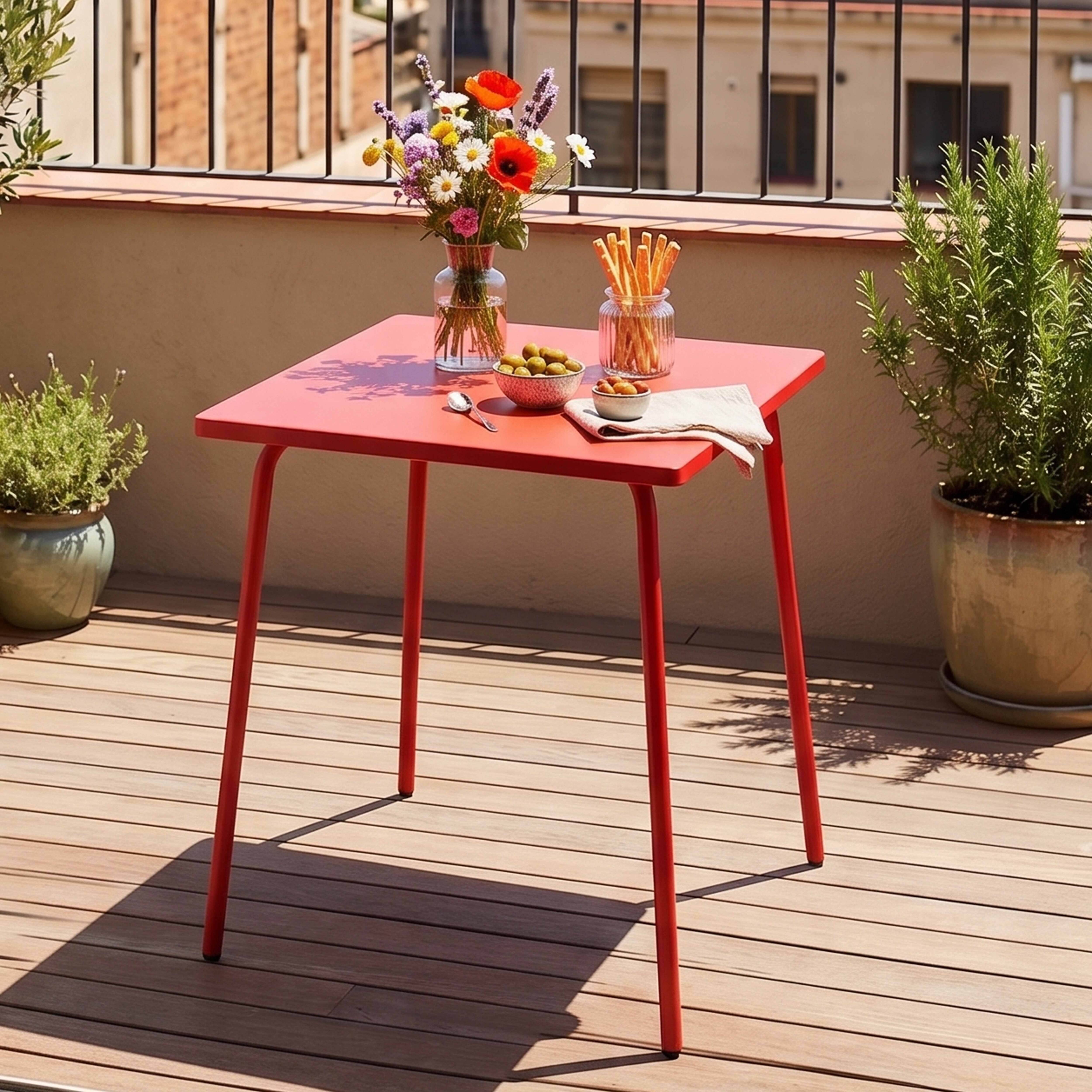 Oviala - Table de jardin carrée en métal 4 places 70 cm rouge Palavas - Oviala - Imagen 2