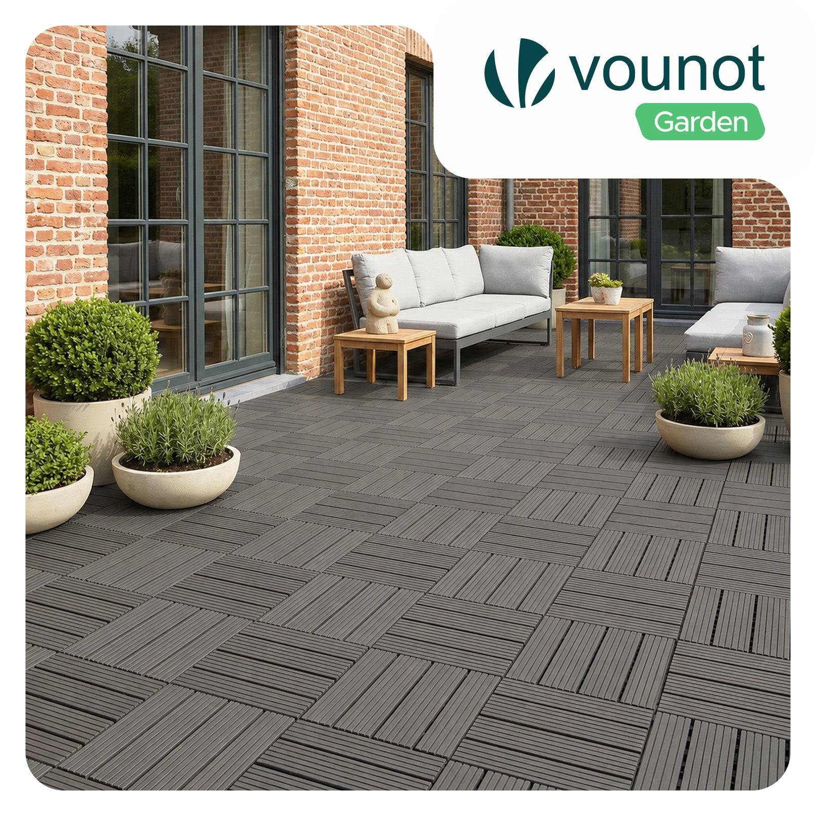 Vounot - Lot de 11 Dalles clipsables extérieur 30x30 cm - WPC - Caillebotis de terrasse antidérapant et drainant - Gris - VOUNOT® - Image 2
