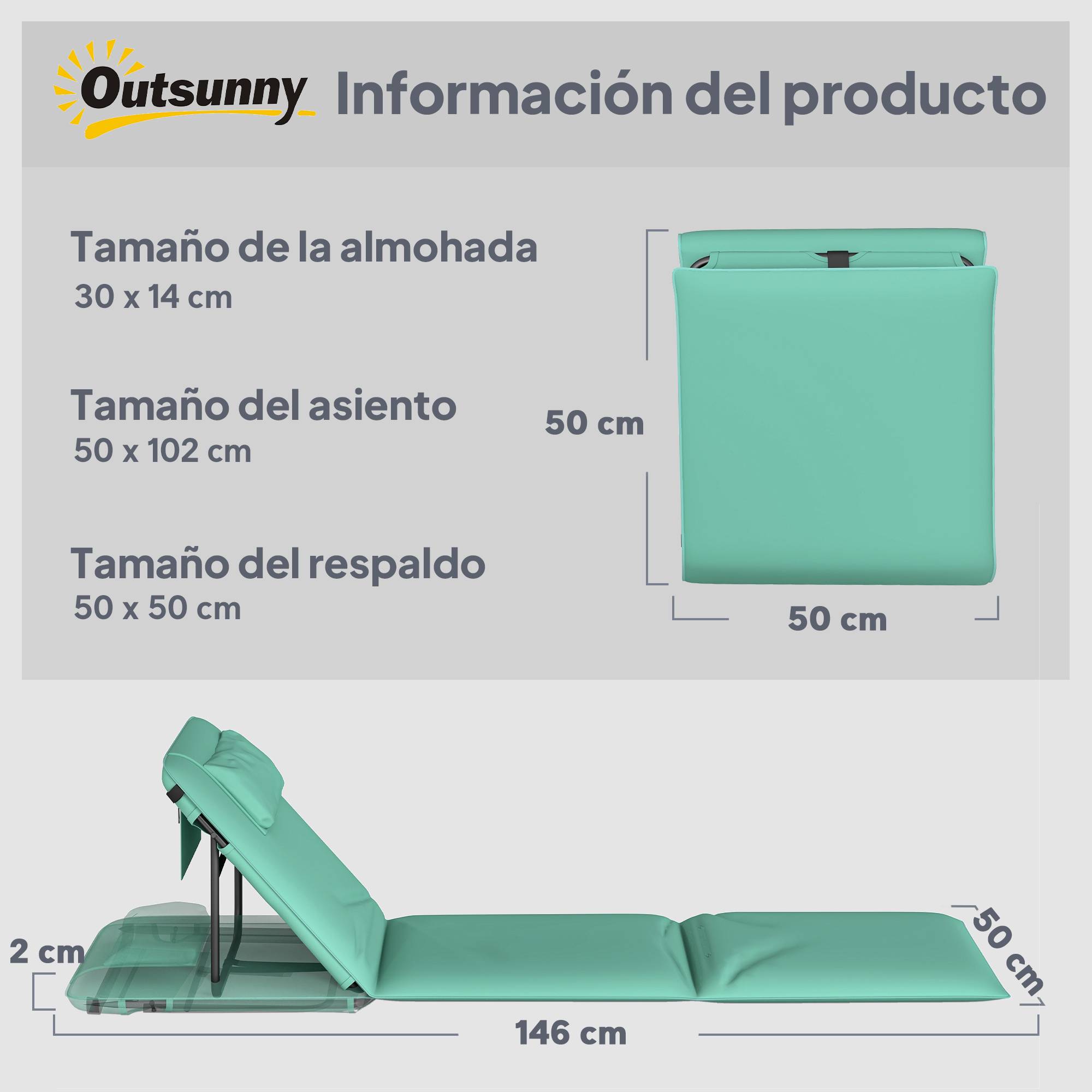 Lot de 2 tapis de plage pliables avec dossier réglable et appui-tête rembourré, 146 x 50 x 2 cm, vert - Image 5