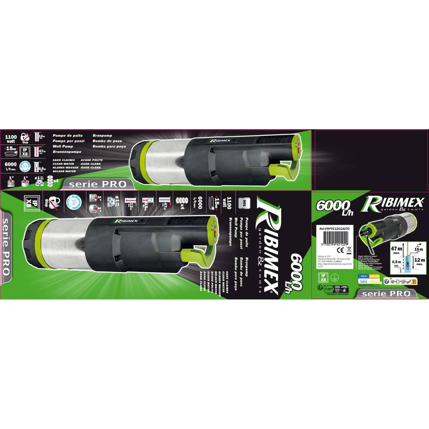 Ribimex - Pompe multicellulaire immergée 4 turbines automatique 1100 w - Image 2