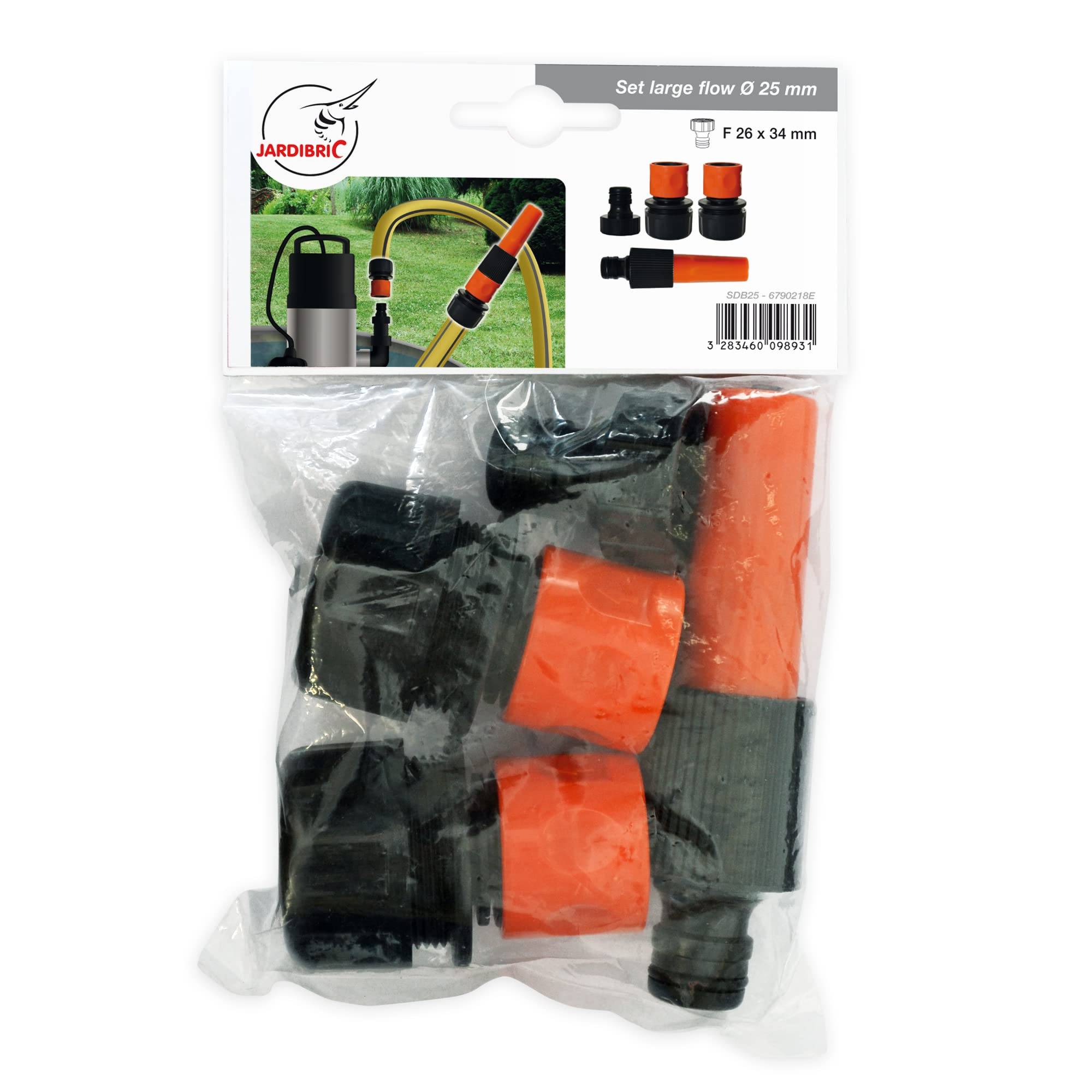 Jardibric - Jardibric - Kit Riego Gran Caudal 25 mm con Lanza + 2 Conectores Rápidos + Adaptador de Grifo 26x34 - Sistema Bomba Jardín - Imagen 3