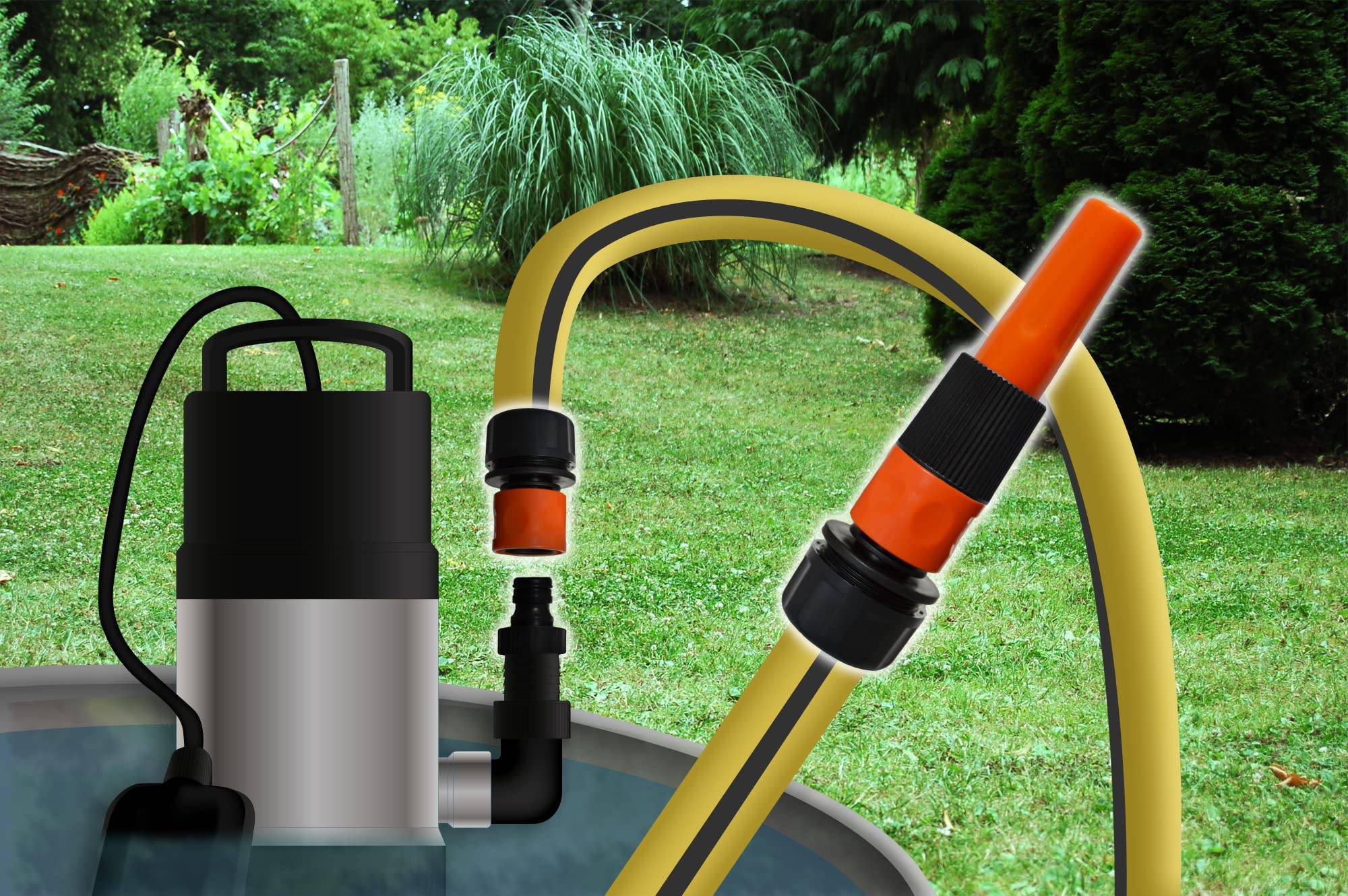 Jardibric - Jardibric - Kit Riego Gran Caudal 25 mm con Lanza + 2 Conectores Rápidos + Adaptador de Grifo 26x34 - Sistema Bomba Jardín - Imagen 2