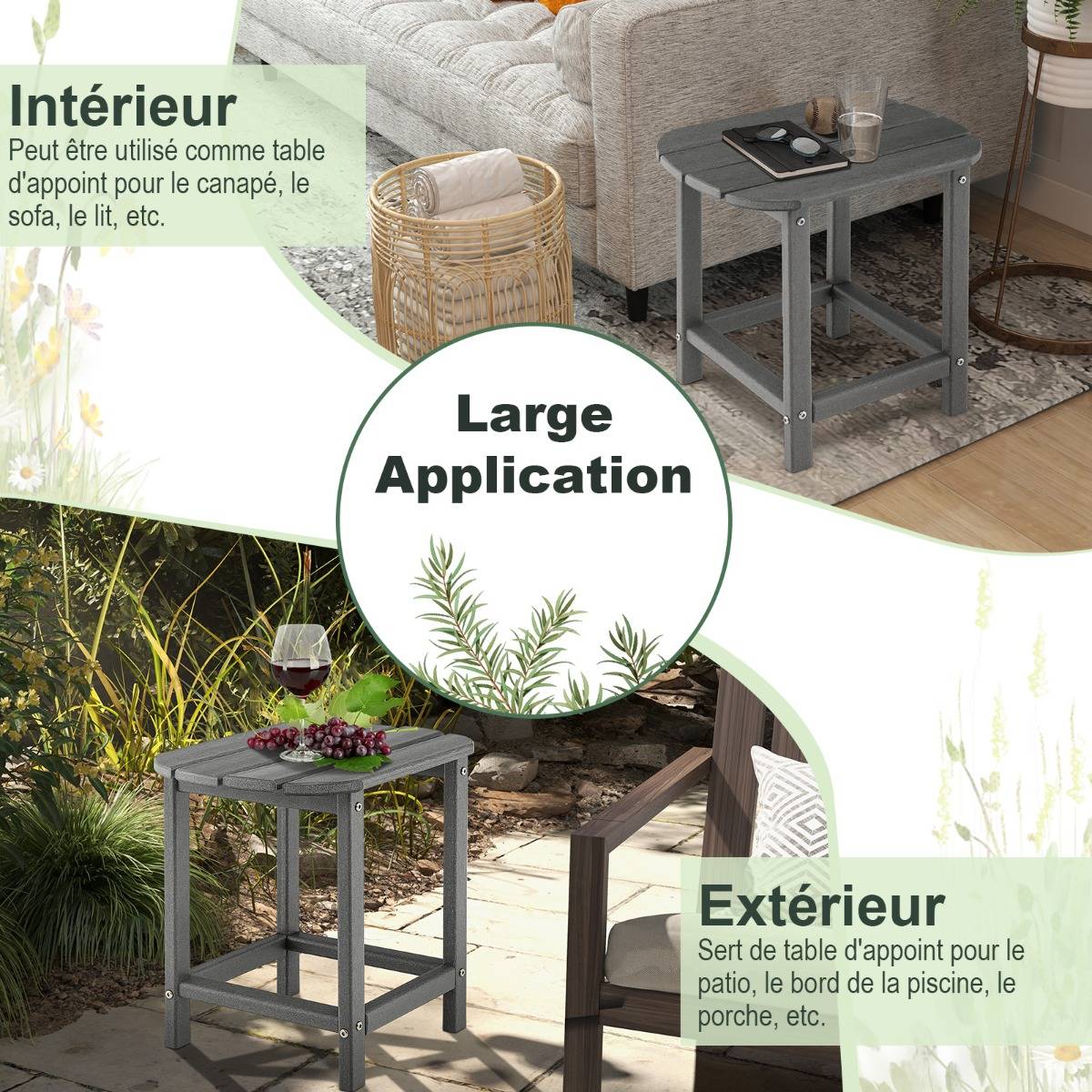 Table Basse d'Extérieur Table de Jardin Adirondack PEHD Antirouille et Imperméable 48x37x46cm Gris - Image 6