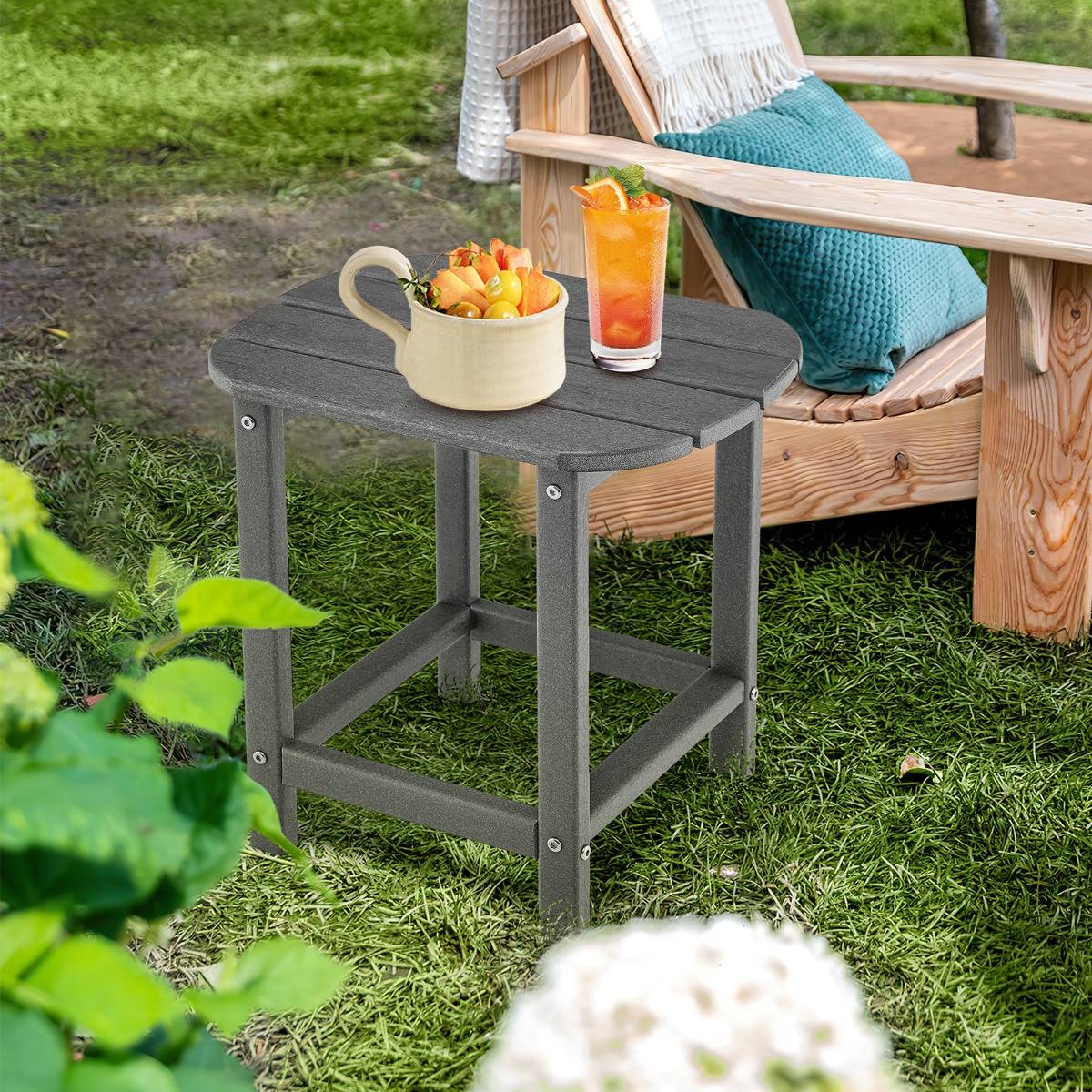 Table Basse d'Extérieur Table de Jardin Adirondack PEHD Antirouille et Imperméable 48x37x46cm Gris - Image 3