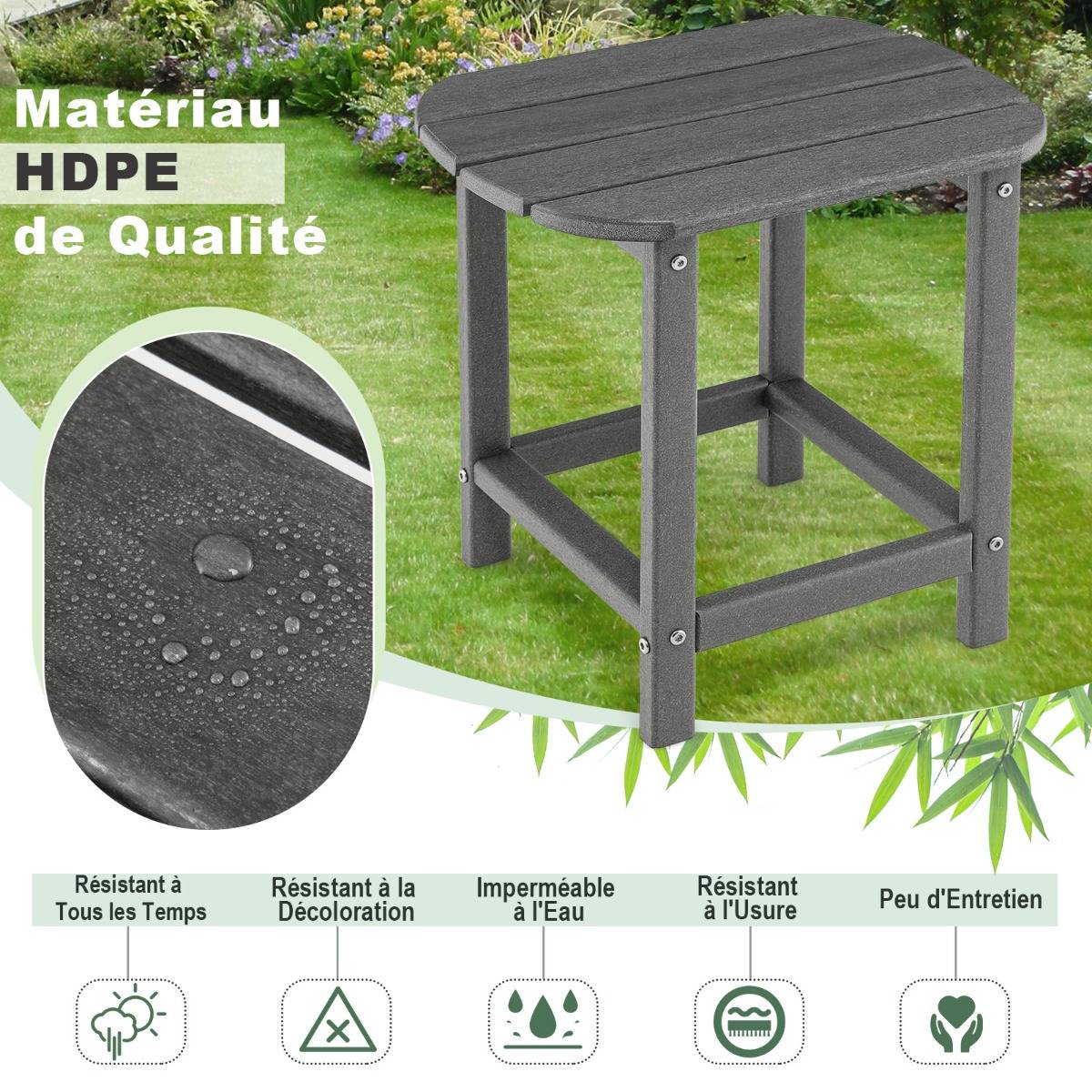Table Basse d'Extérieur Table de Jardin Adirondack PEHD Antirouille et Imperméable 48x37x46cm Gris - Image 5