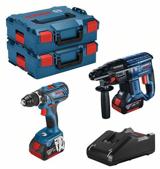 Bosch - Lot BOSCH Perceuse GSR 18V-28 + Perforateur GBH 18V-21 + 2 batteries 18V 4.0Ah +chargeur + 2 coffrets L-Boxx - 0615990M0R