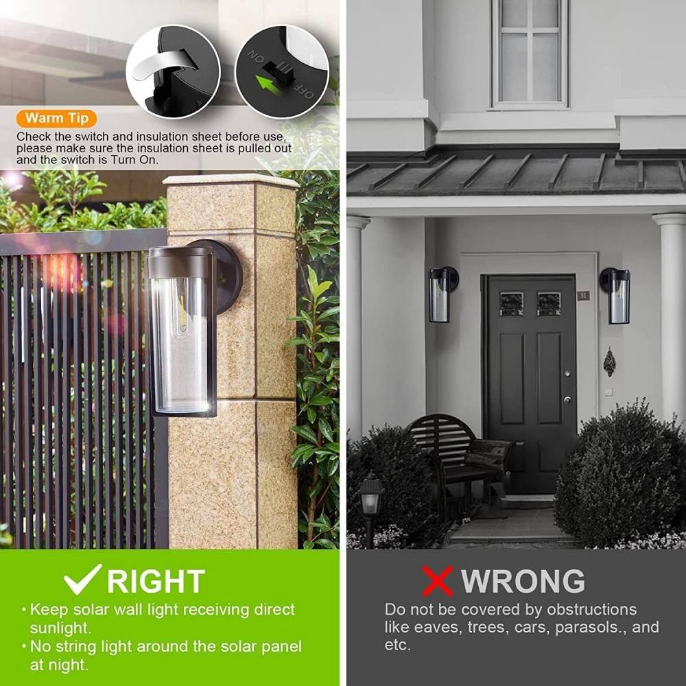 Lot De 2 Appliques Murales Solaires Extérieures LED - Éclairage Blanc Chaud Étanché IP65 - Sans Fil Pour Chemin, Jardin, Garage & Clôture