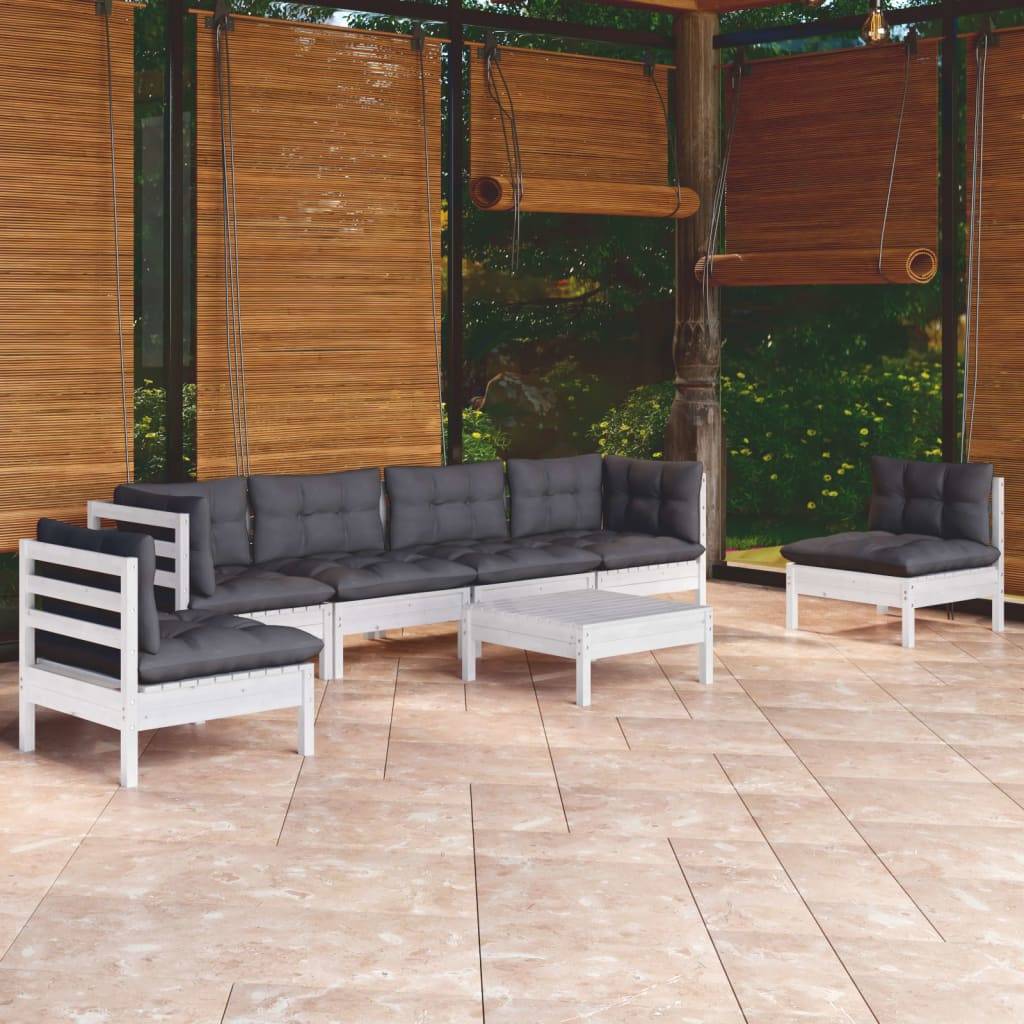 Ensemble Salon de Jardin 7pcs en Bois Blanc, Canapés Modulables et Table Basse, Pin Massif Traité – ComfortXL Outdoor Living - Image 1
