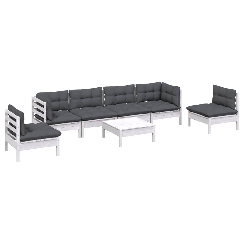 Ensemble Salon de Jardin 7pcs en Bois Blanc, Canapés Modulables et Table Basse, Pin Massif Traité – ComfortXL Outdoor Living - Image 3