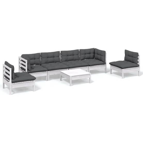 Ensemble Salon de Jardin 7pcs en Bois Blanc, Canapés Modulables et Table Basse, Pin Massif Traité – ComfortXL Outdoor Living - Image 2