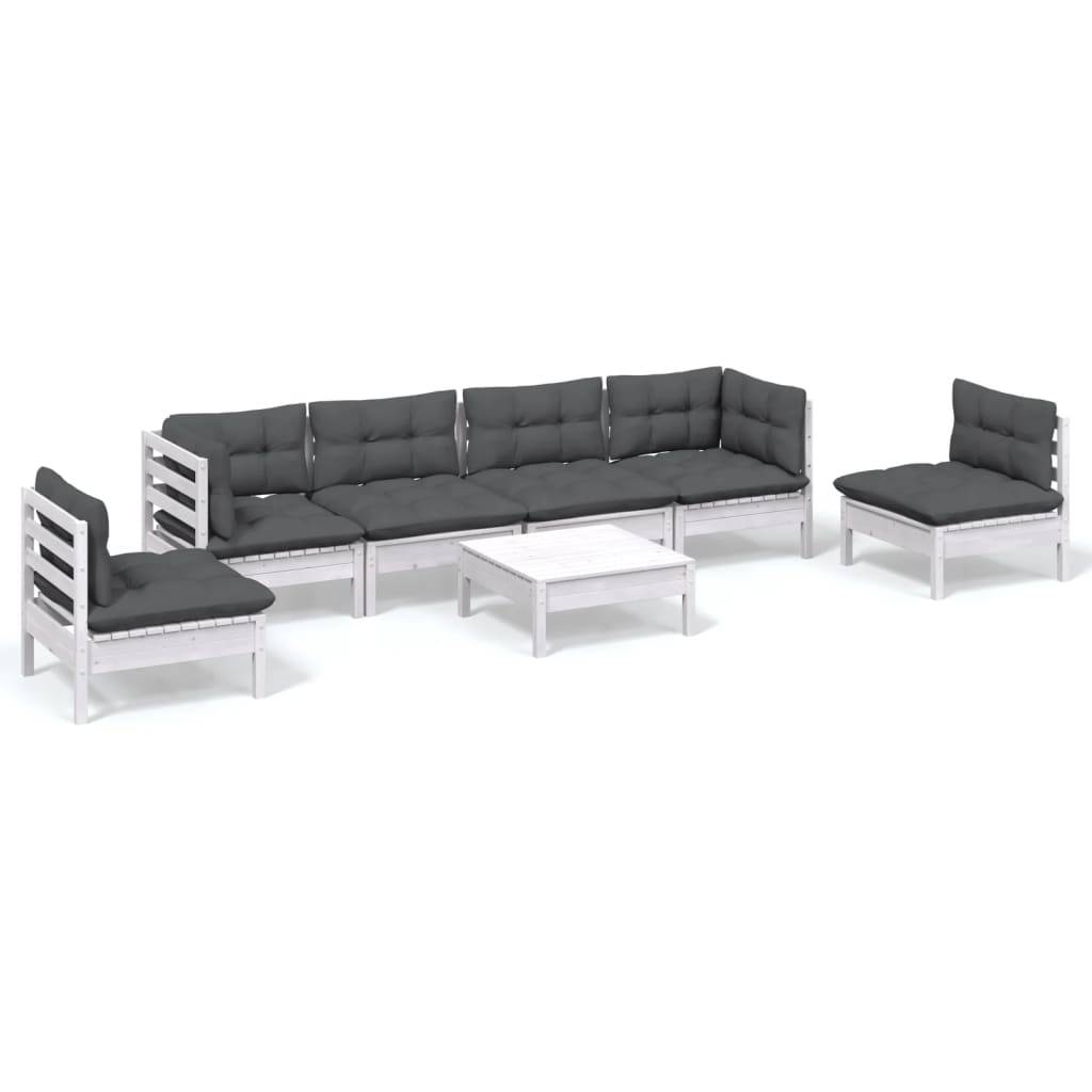 Ensemble Salon de Jardin 7pcs en Bois Blanc, Canapés Modulables et Table Basse, Pin Massif Traité – ComfortXL Outdoor Living - Image 2