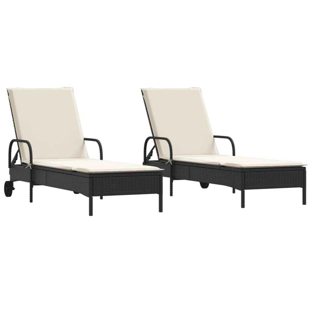 Vidaxl - Chaises longues avec coussins lot de 2 noir résine tressée vidaXL 3261434 - Image 2