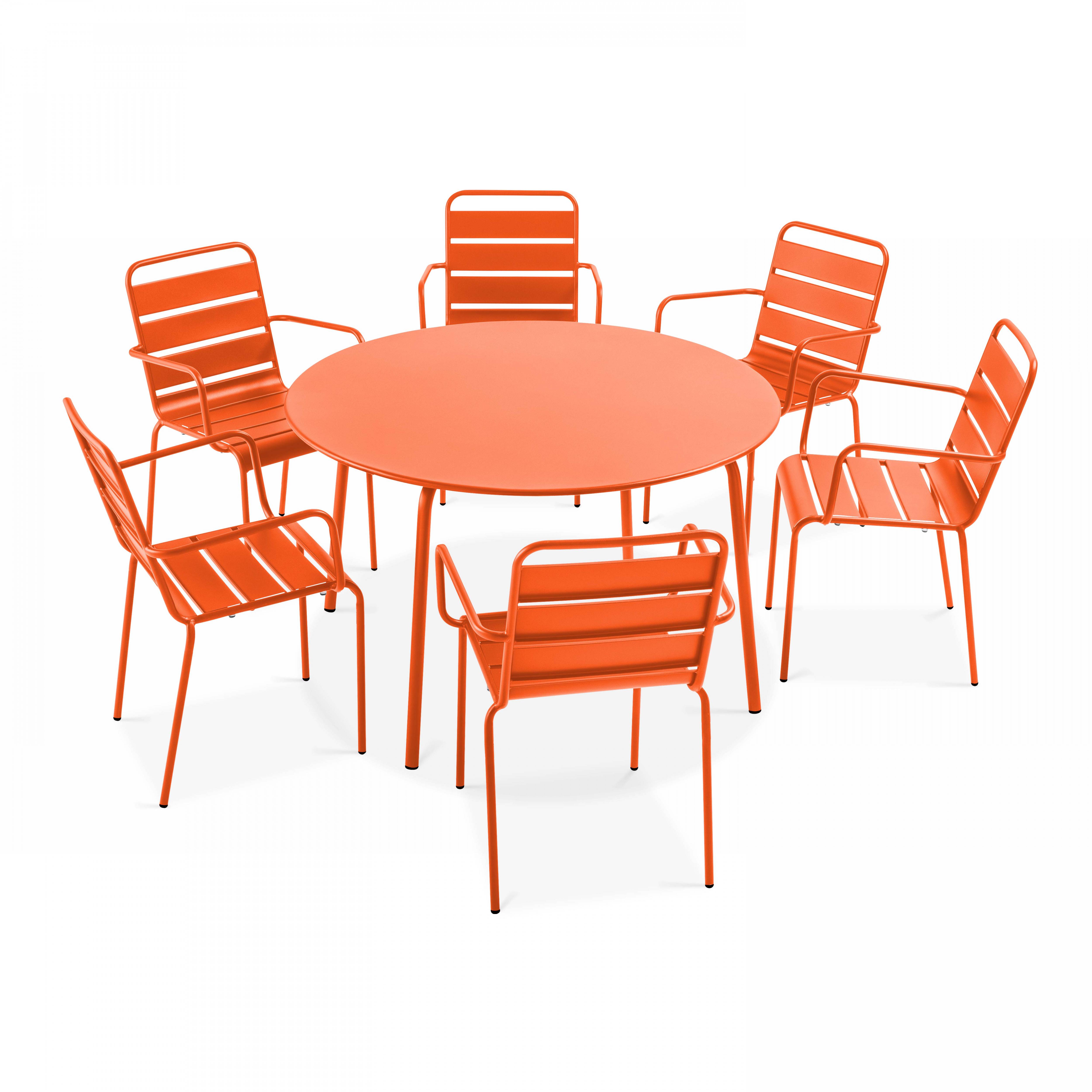 Oviala - Ensemble table de jardin ronde et 6 fauteuils acier orange Palavas - Oviala - Imagen 1