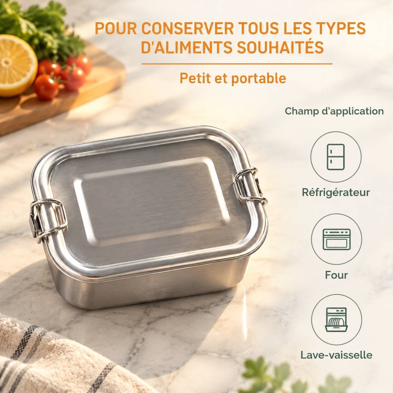 Lot de 3 Boîtes Alimentaires Acier Inoxydable Avec Couvercles Hermétiques - Image 3