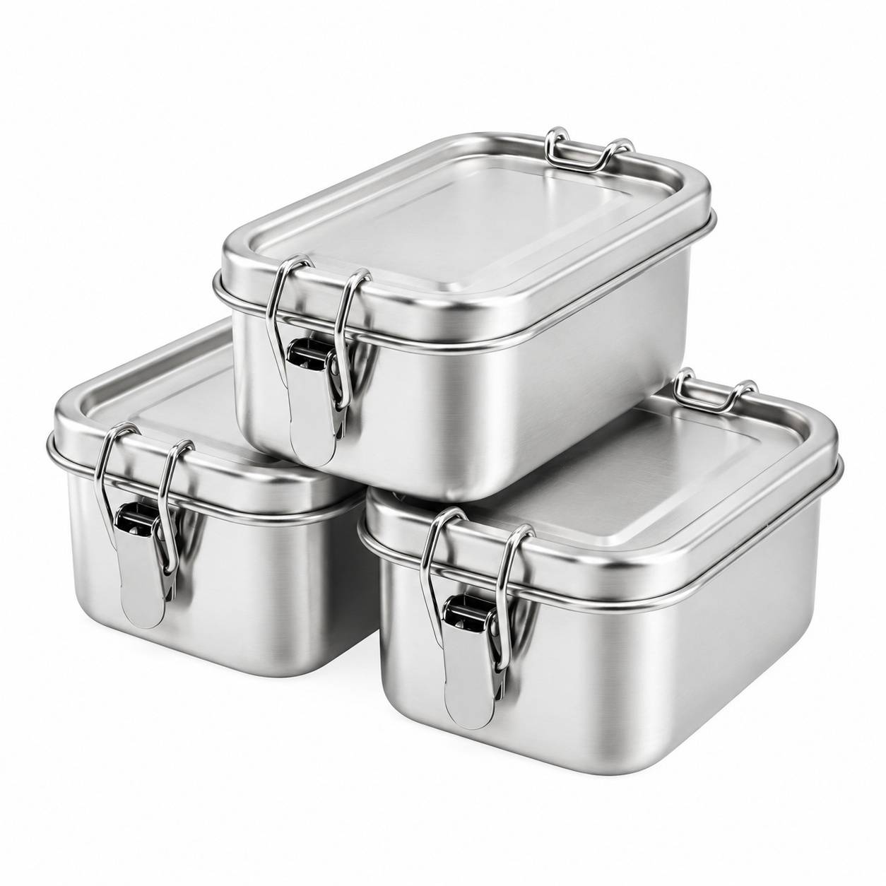 Lot de 3 Boîtes Alimentaires Acier Inoxydable Avec Couvercles Hermétiques - Image 1