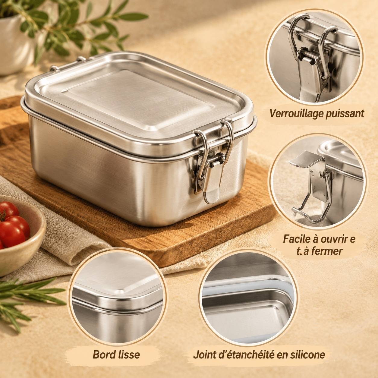 Lot de 3 Boîtes Alimentaires Acier Inoxydable Avec Couvercles Hermétiques - Image 5