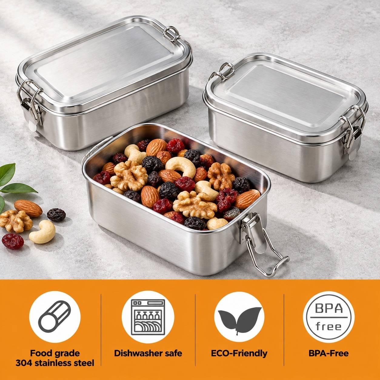 Lot de 3 Boîtes Alimentaires Acier Inoxydable Avec Couvercles Hermétiques - Image 6