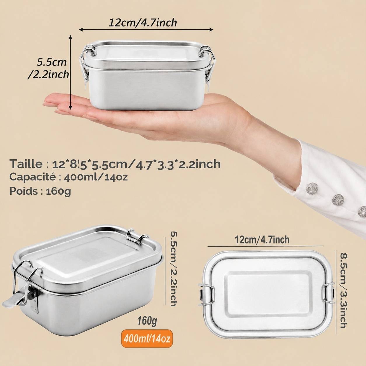 Lot de 3 Boîtes Alimentaires Acier Inoxydable Avec Couvercles Hermétiques - Image 2