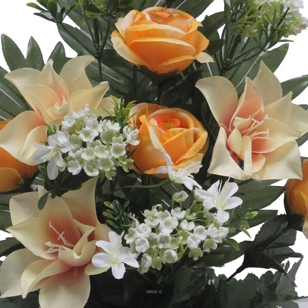 Artificielles - Jardinière fleurs artificielles Rose, Gardenia et mini fleurs Orange pour la Toussaint - couleur: Orange 660 - Imagen 3